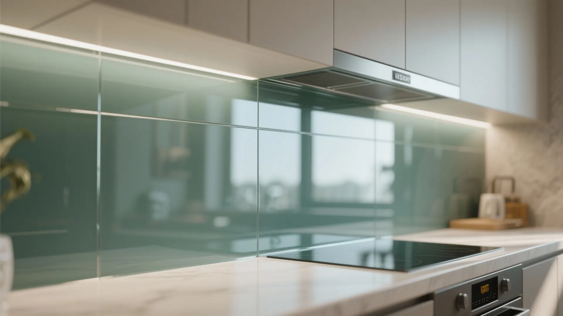 Glass Backsplash for a Spacious Feel