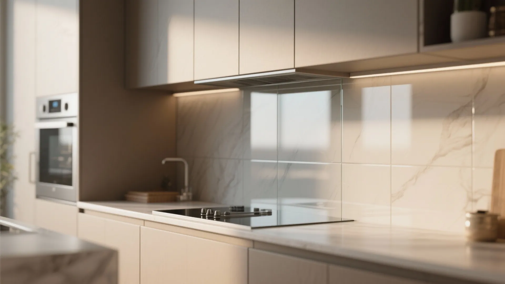 Glass Backsplash for an Open Feel