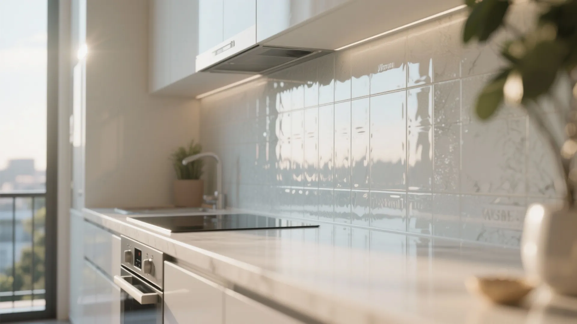 Glass backsplash for light reflection