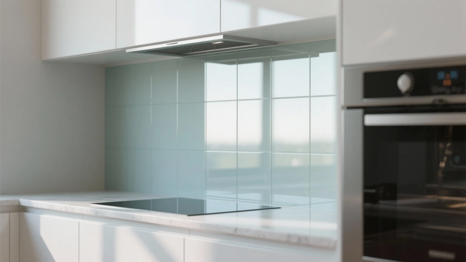 Glass Backsplash for Airy Feel