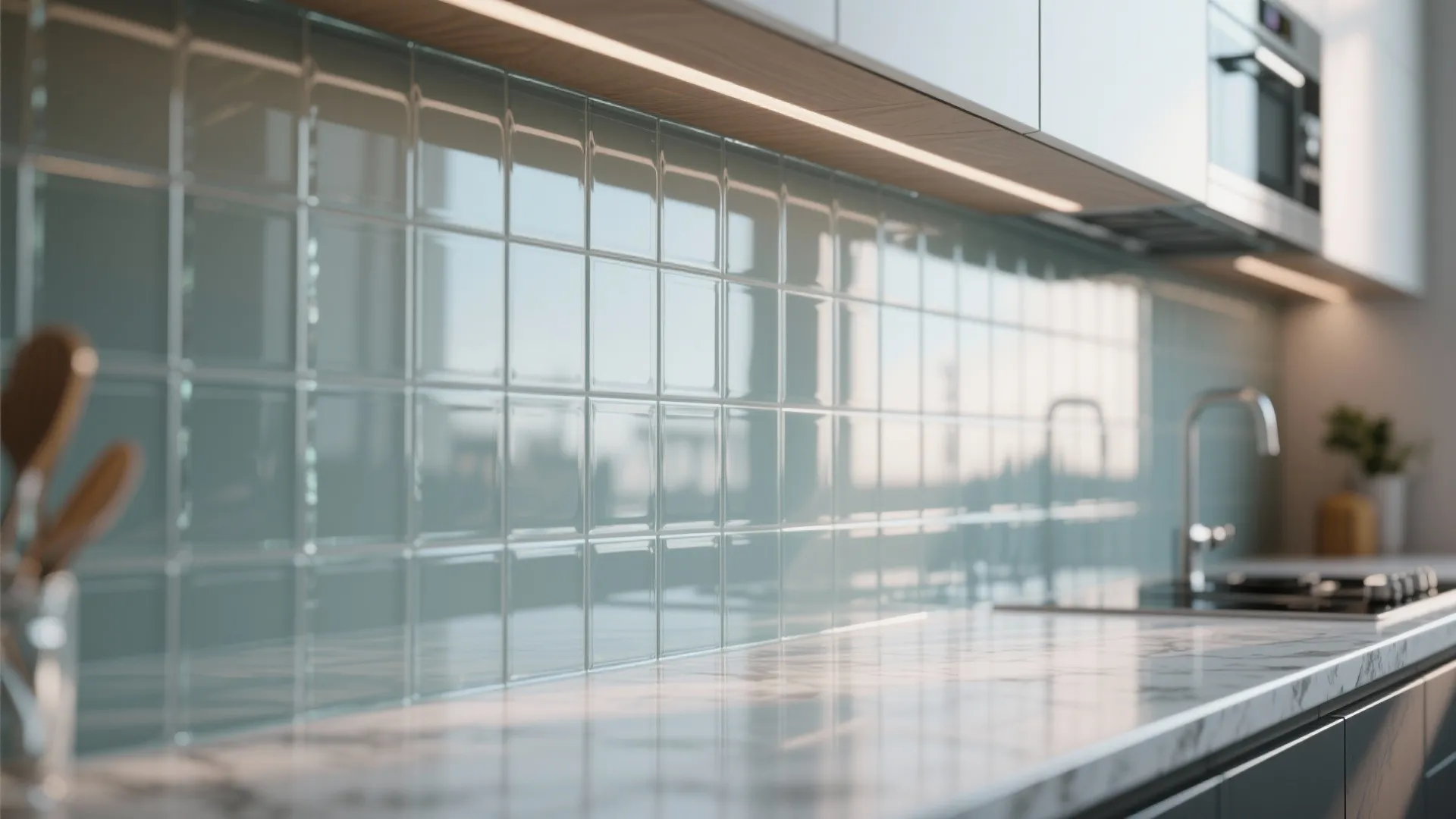 Glass Backsplash for Airy Feel