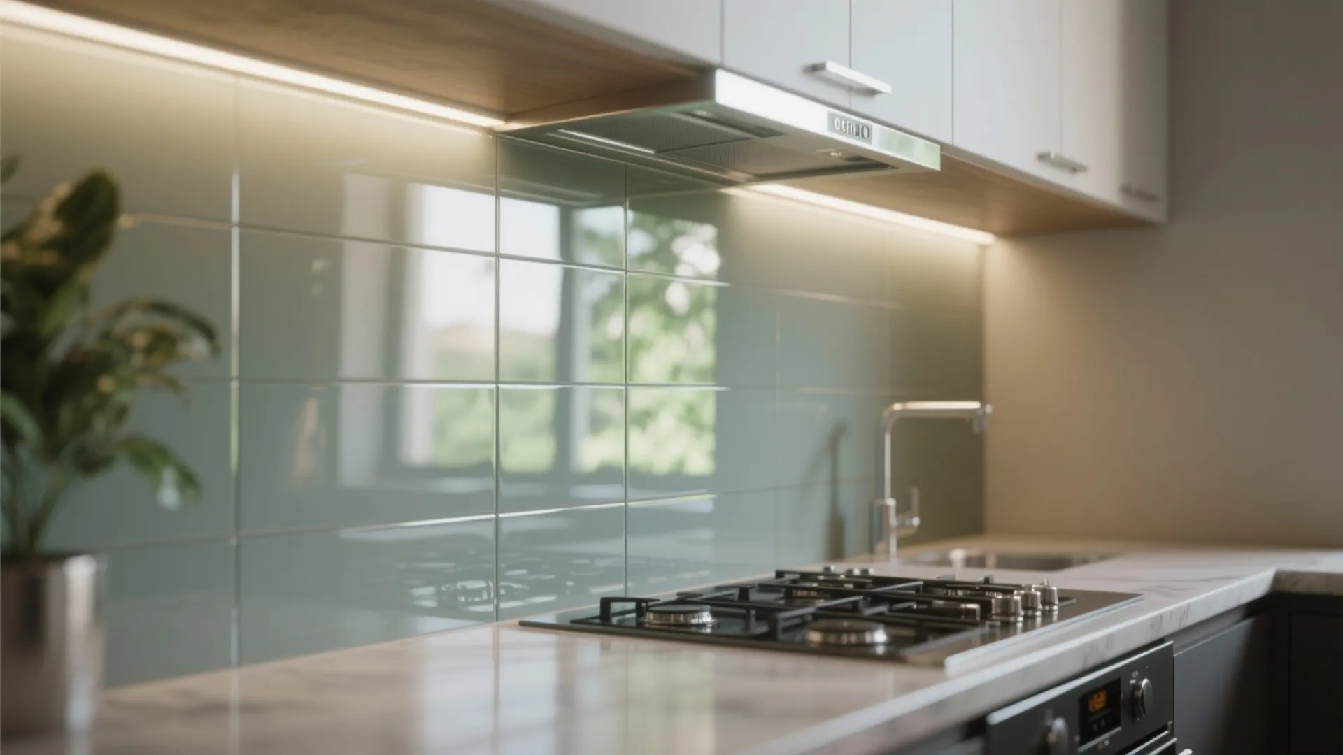 Glass Backsplash for an Airy Feel