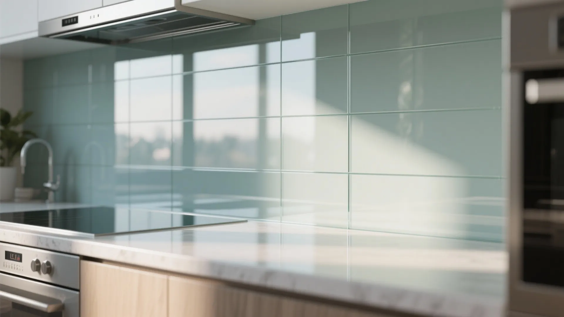 Glass Backsplash for an Airy Feel
