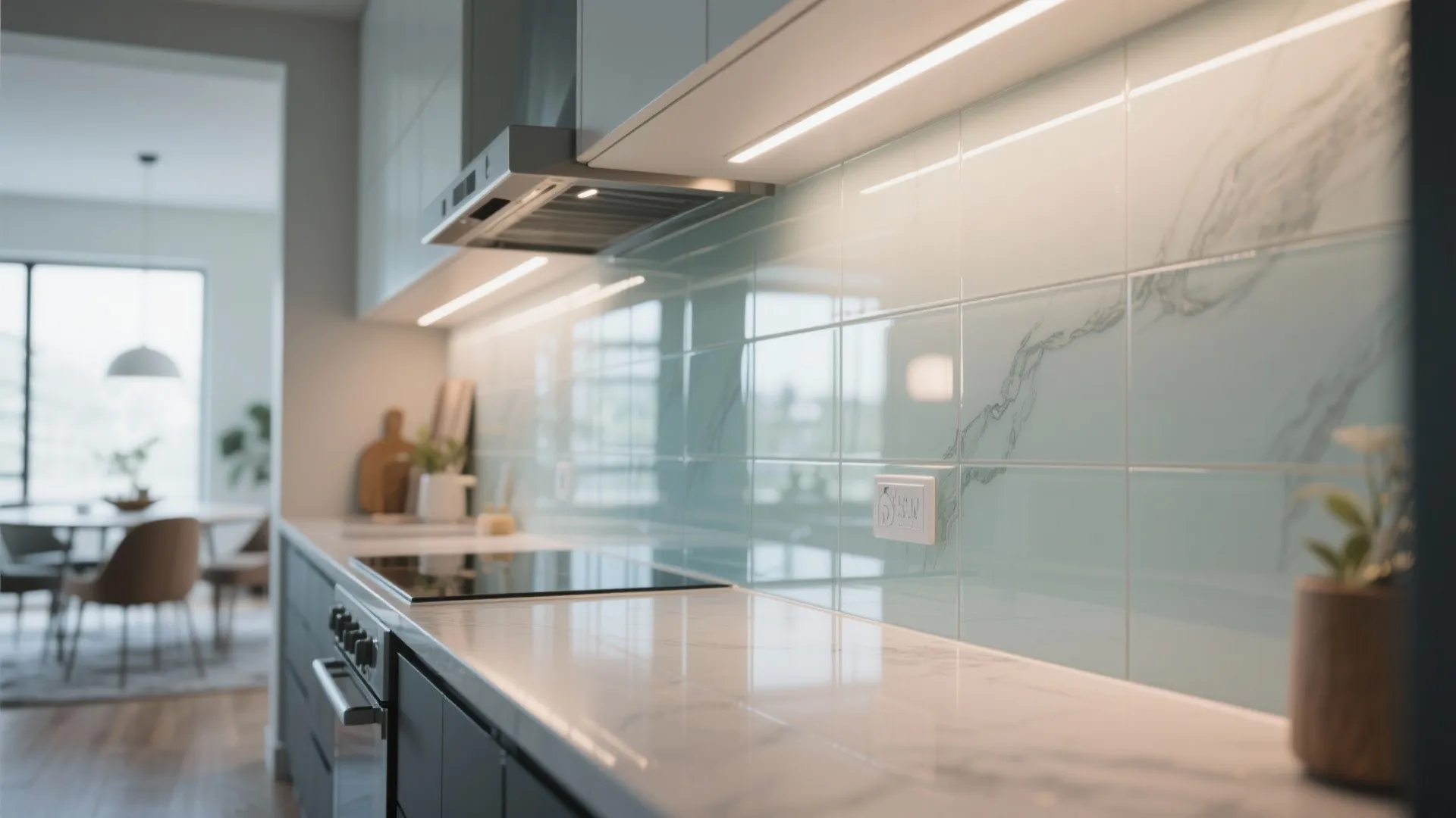 Glass backsplash for a brighter feel