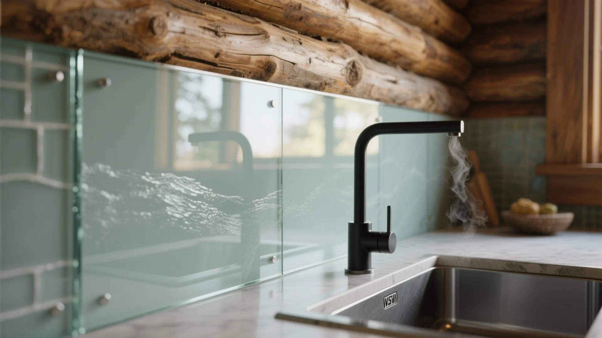 Glass Backsplash for Airy Cabin Kitchens