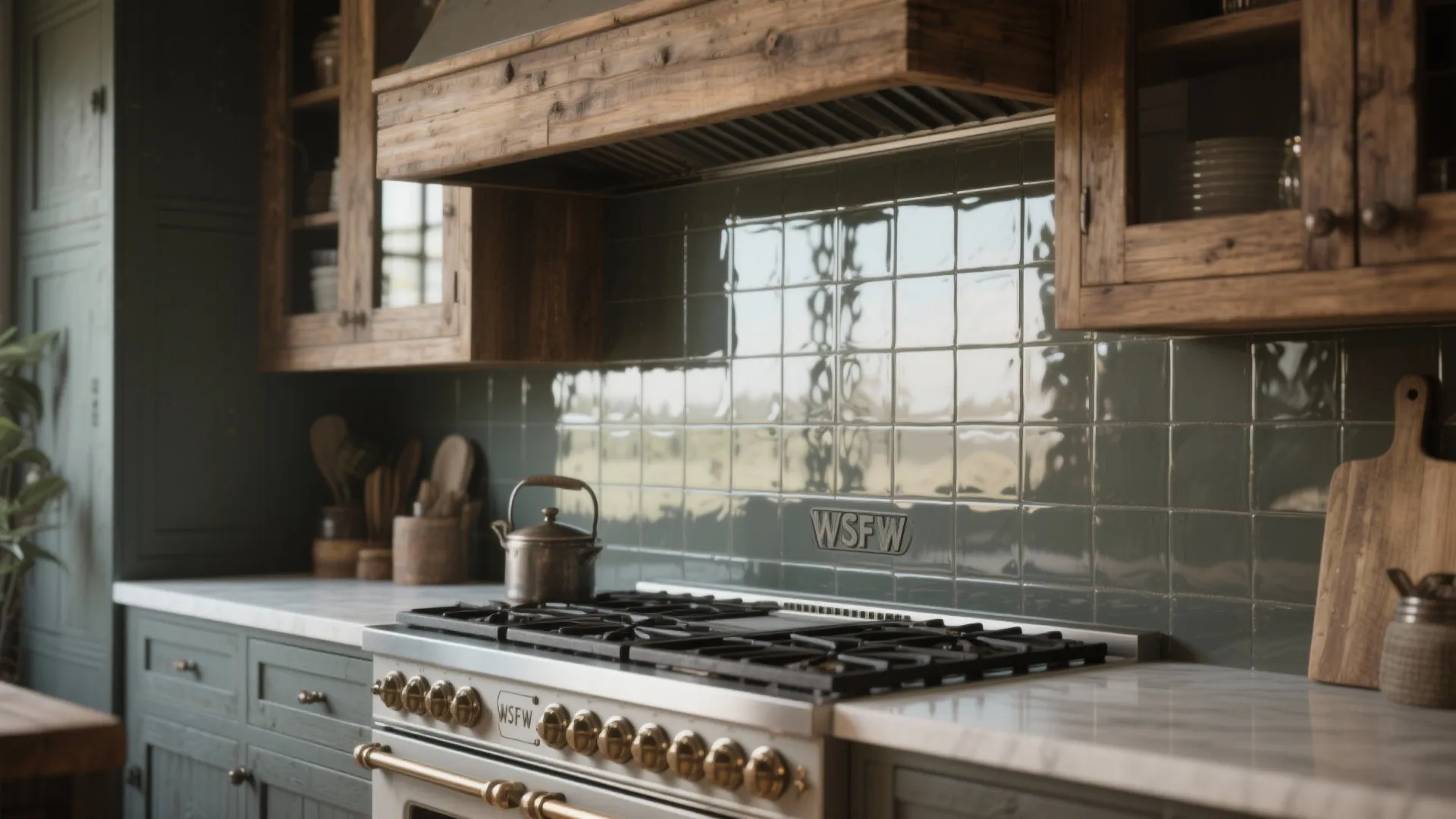 Glass backsplash for rustic-modern balance