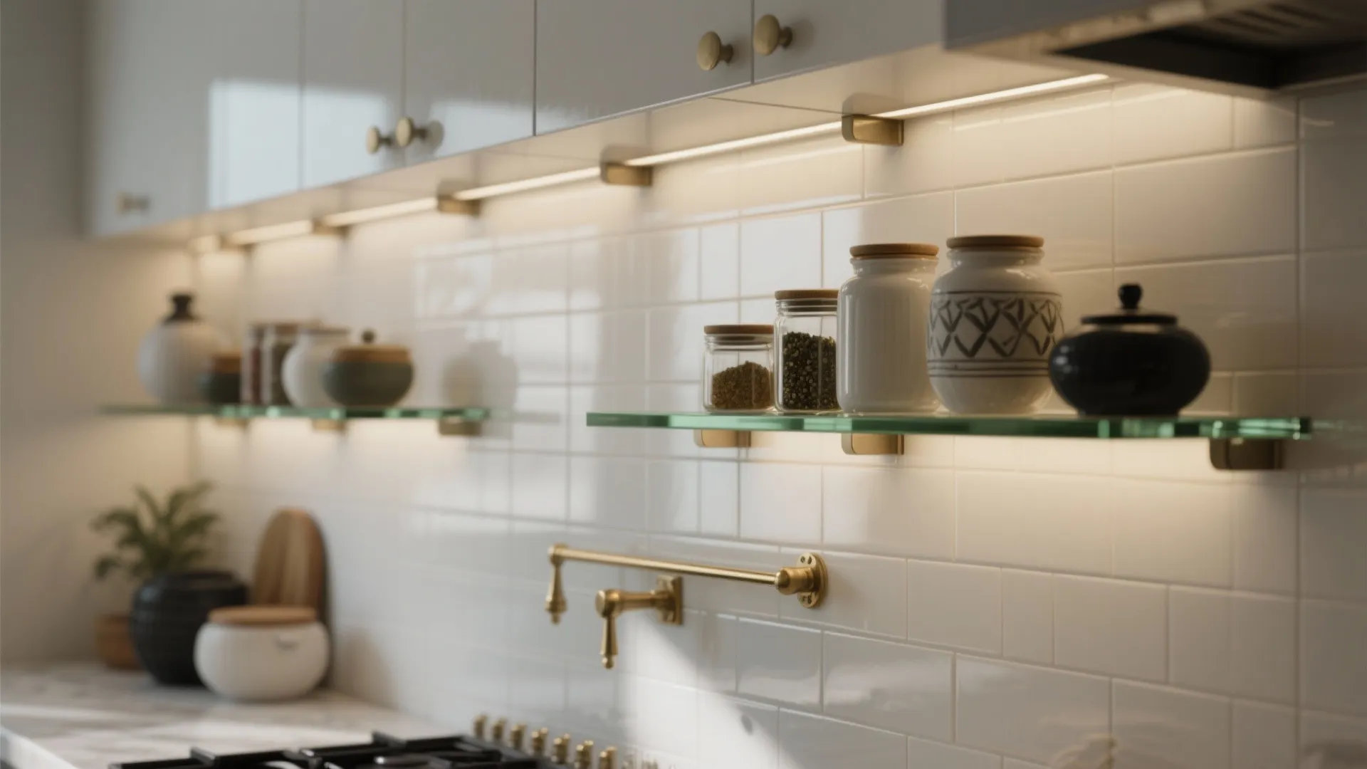 Idea 1: Float slim tempered glass above the backsplash