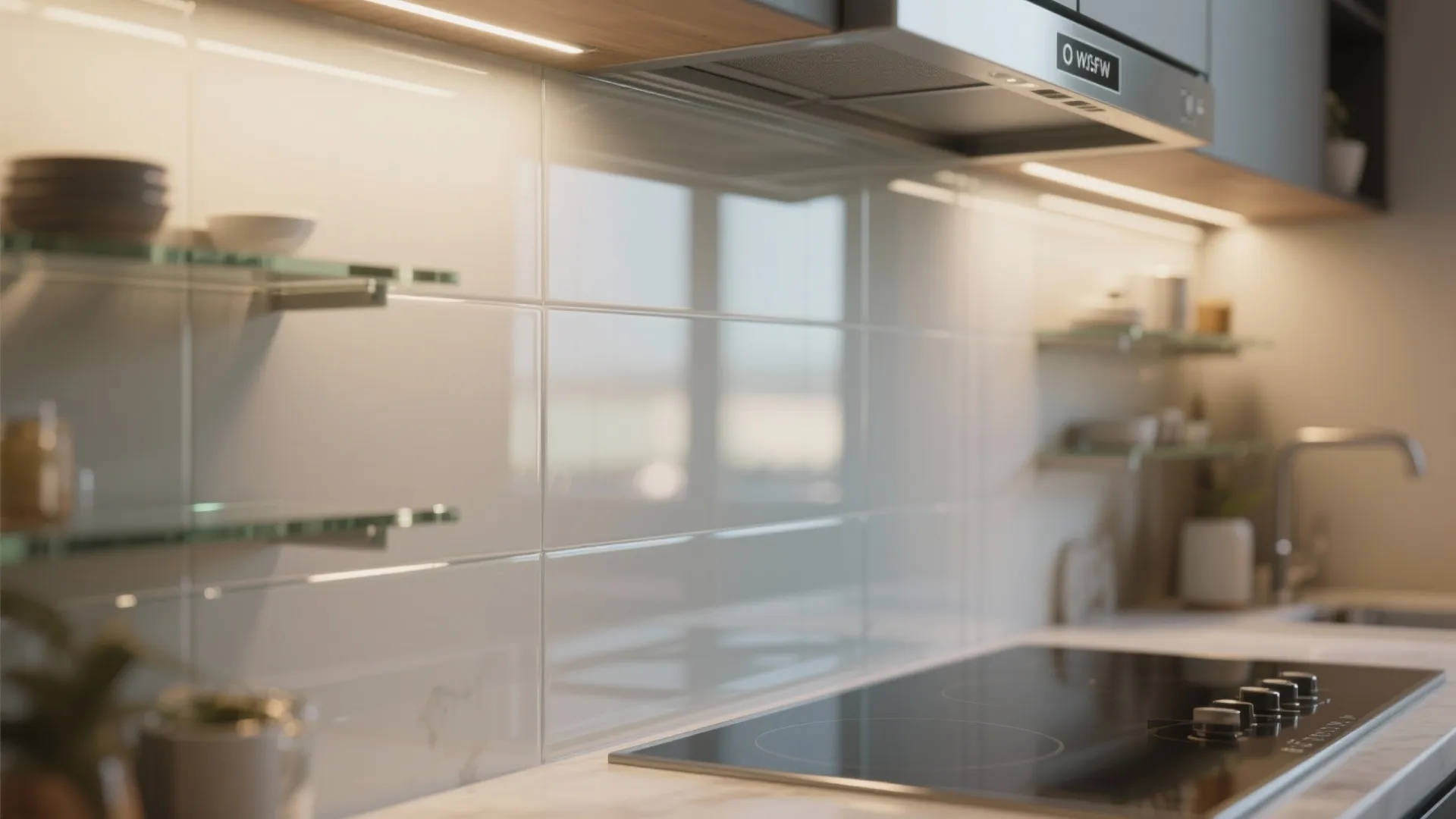 Glass backsplash to open the kitchen