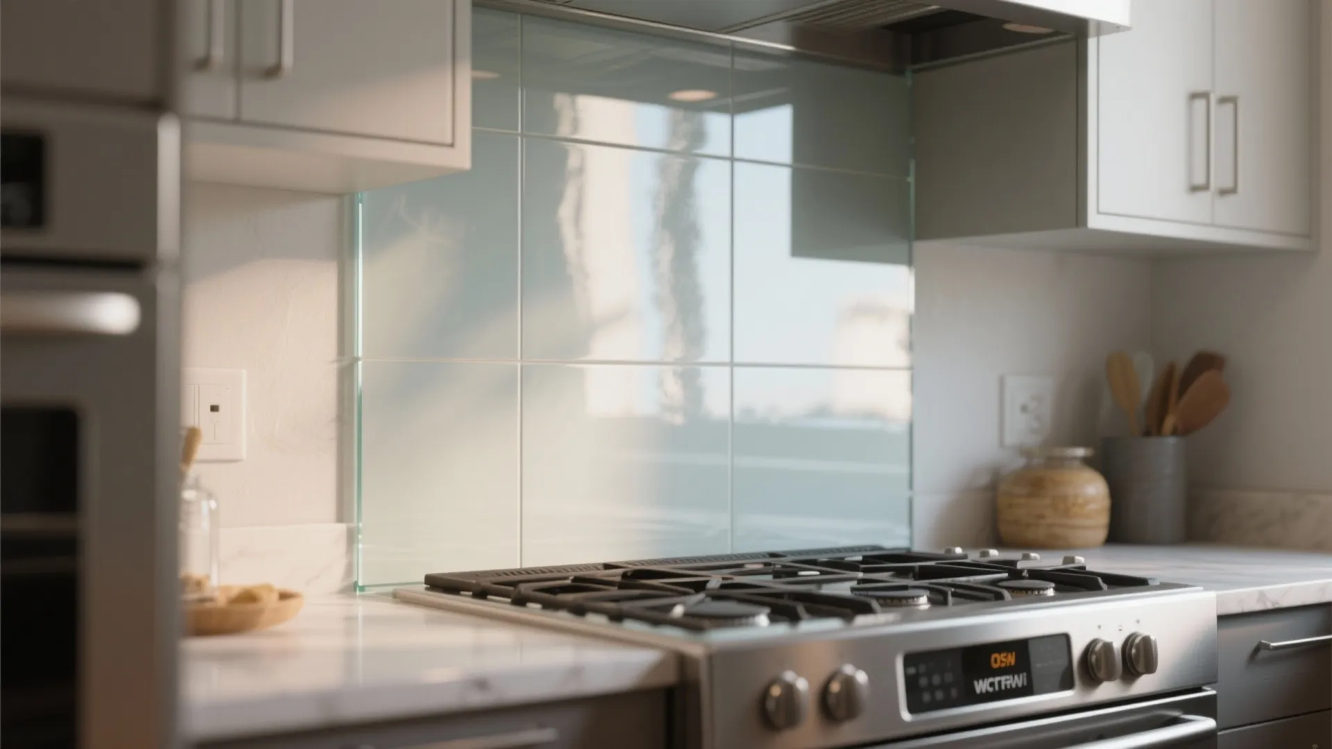 [Section: Glass backsplash for openness]