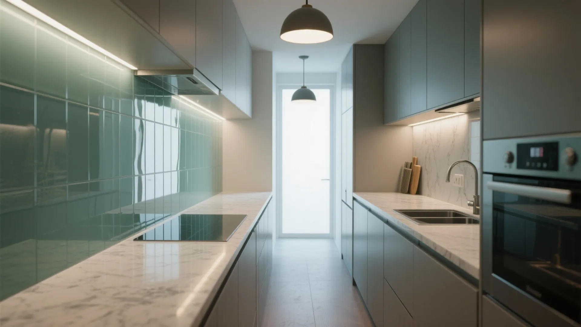 Glass backsplash for a more open feel