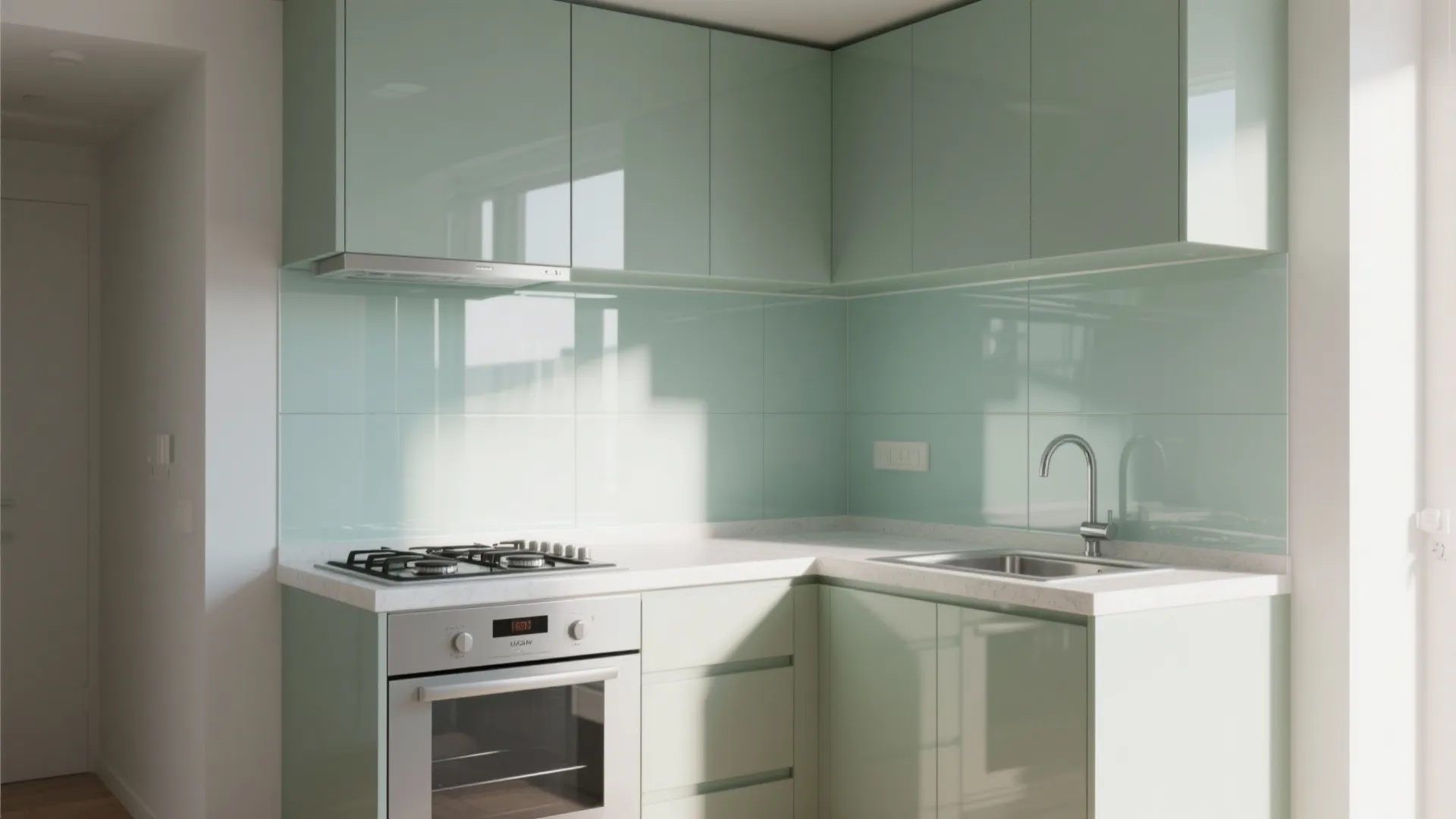 2. Glass Backsplash for Reflective Openness