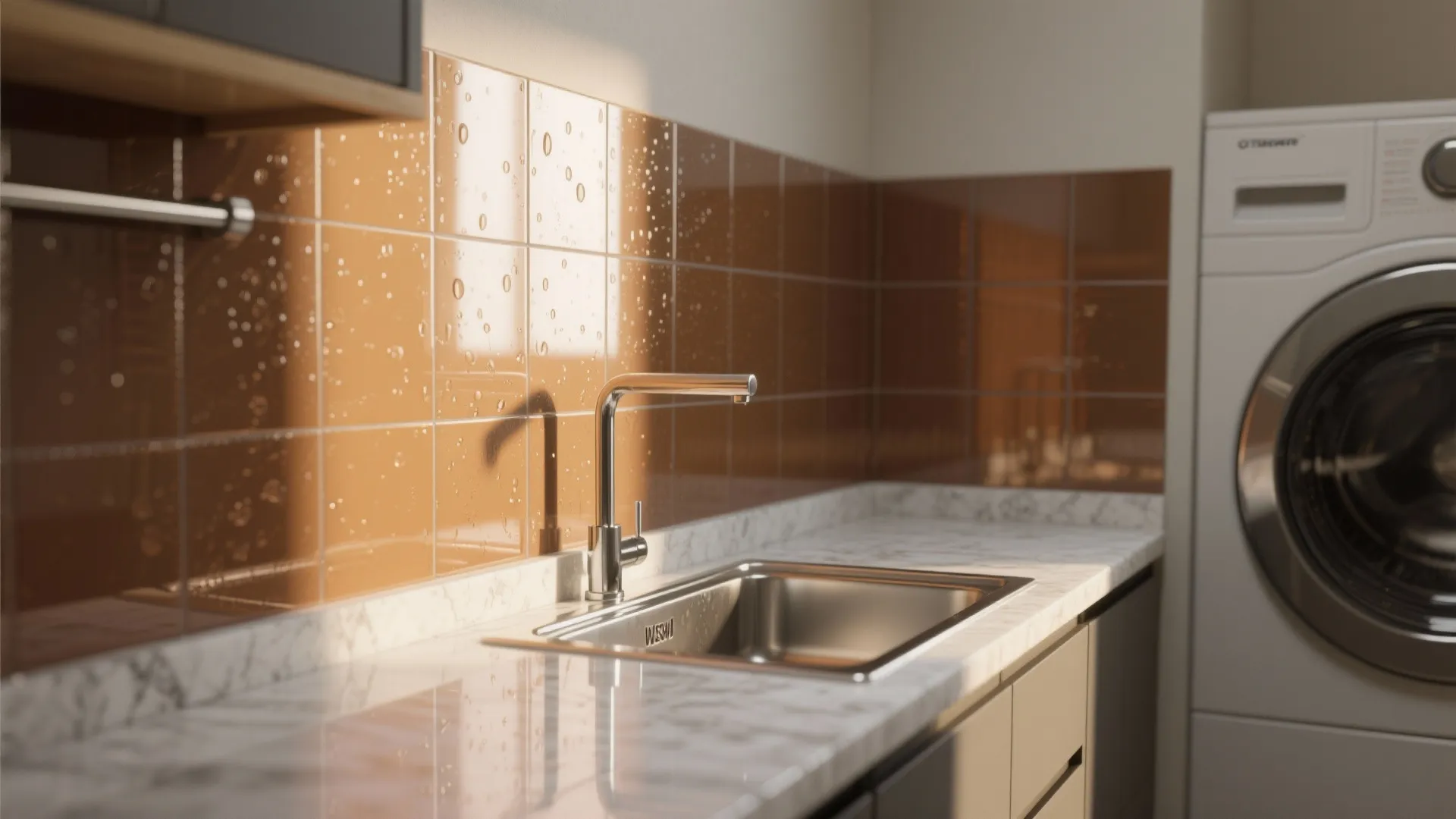 Glass Backsplash for Openness and Easy Cleaning