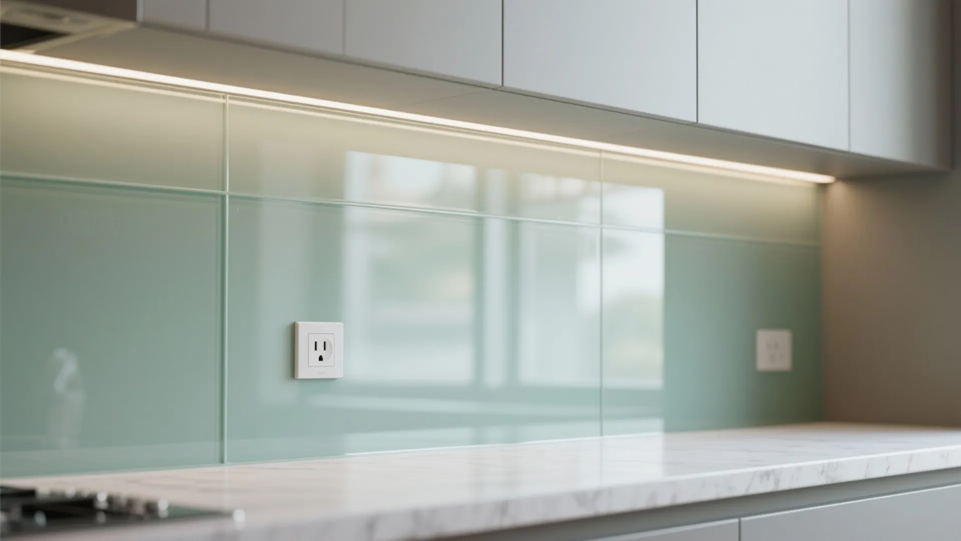 Glass backsplash for depth, light, and easy cleanup