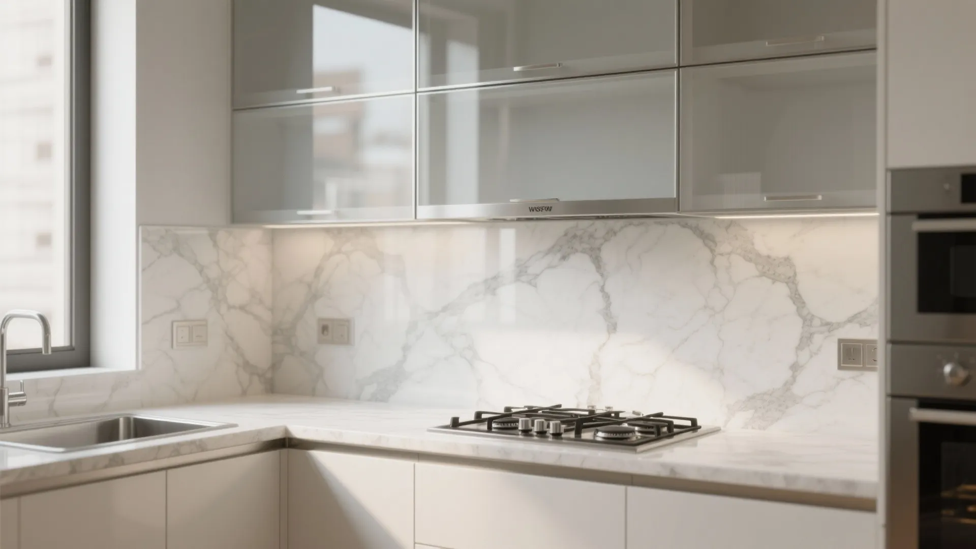 Painted marble backsplash with a clear protective layer