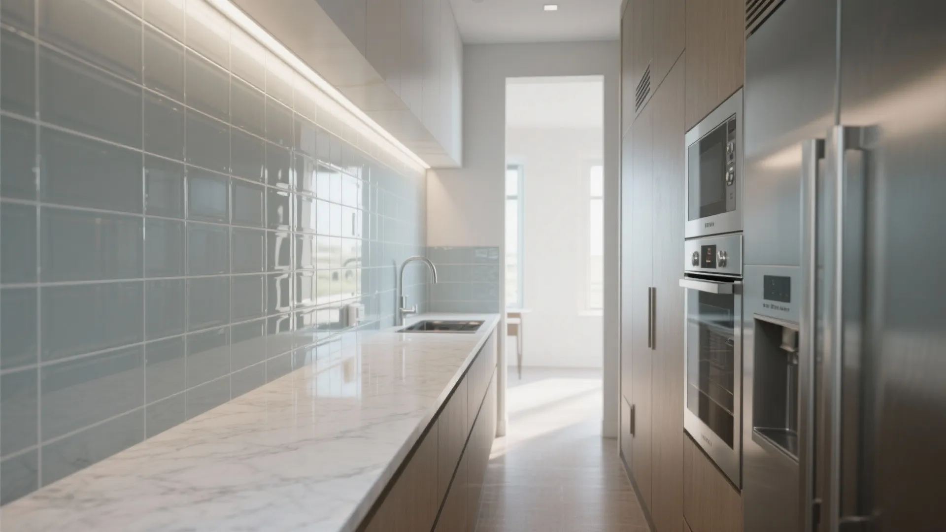 Glass Tile Backsplash with Reflective Depth