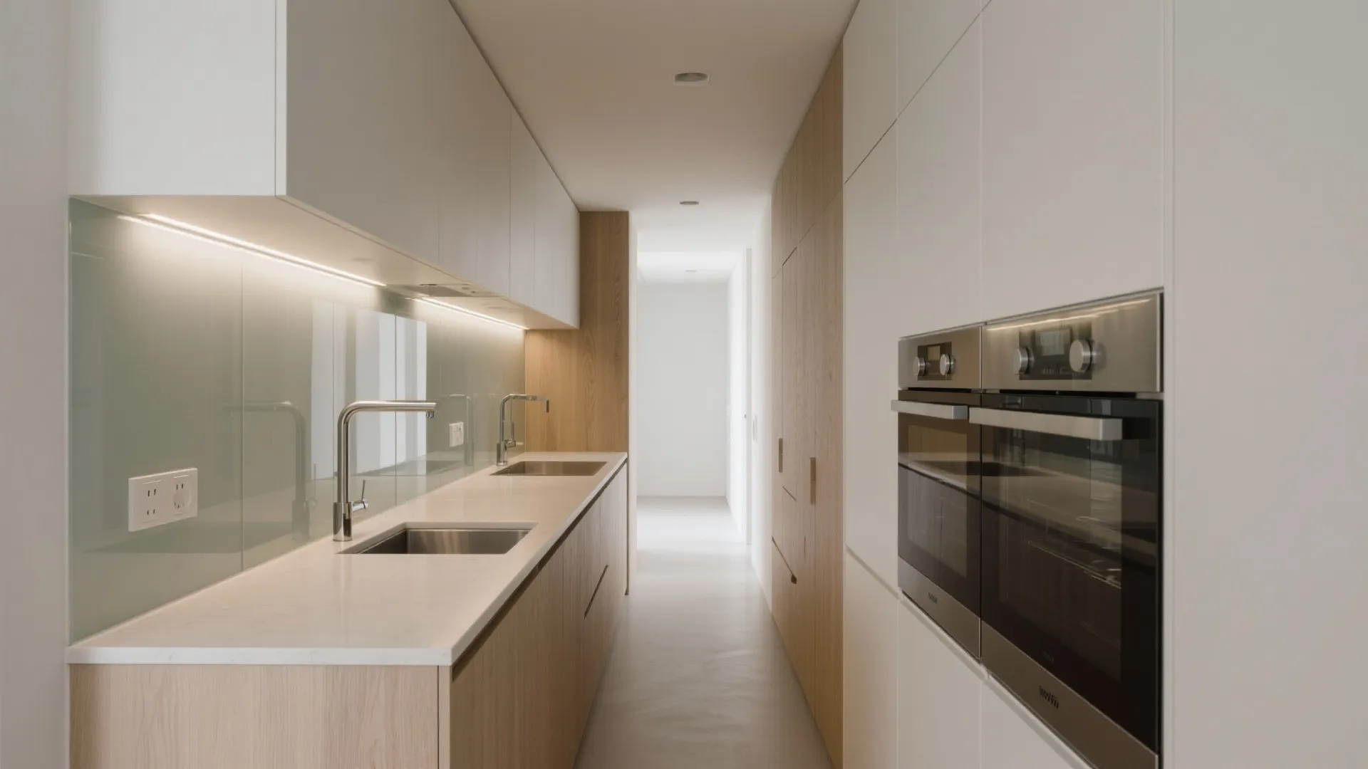 Glass Backsplash and Reflective Wall Panels