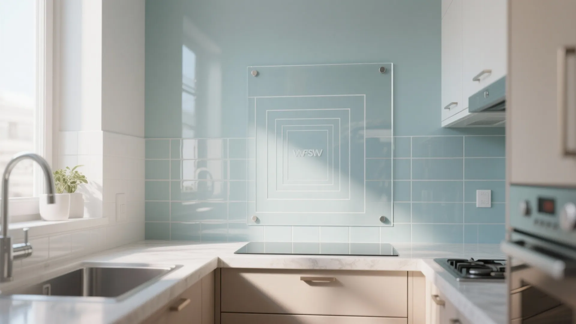 Stenciled Backsplash with Glass or Acrylic Shield to Amplify Light