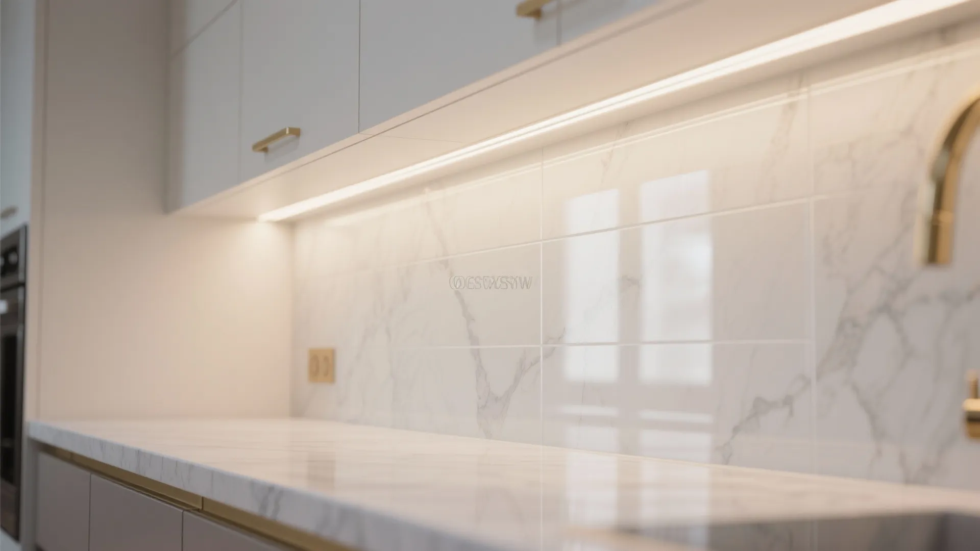 Glass backsplash and light-reflective finishes
