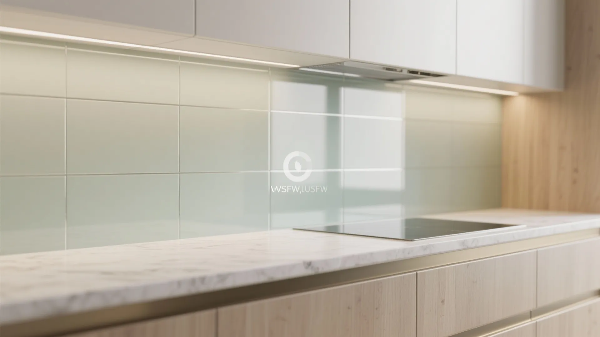 A glass backsplash and reflective finishes to brighten