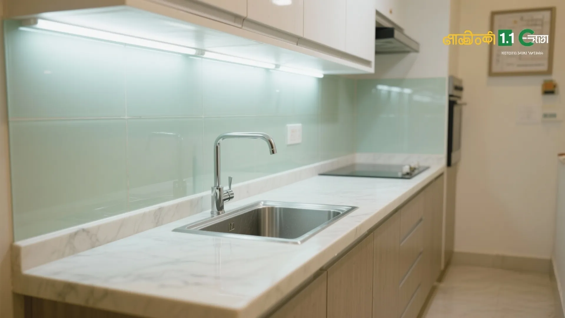 Glass Backsplash and Light-Bouncing Finishes in the Kitchen