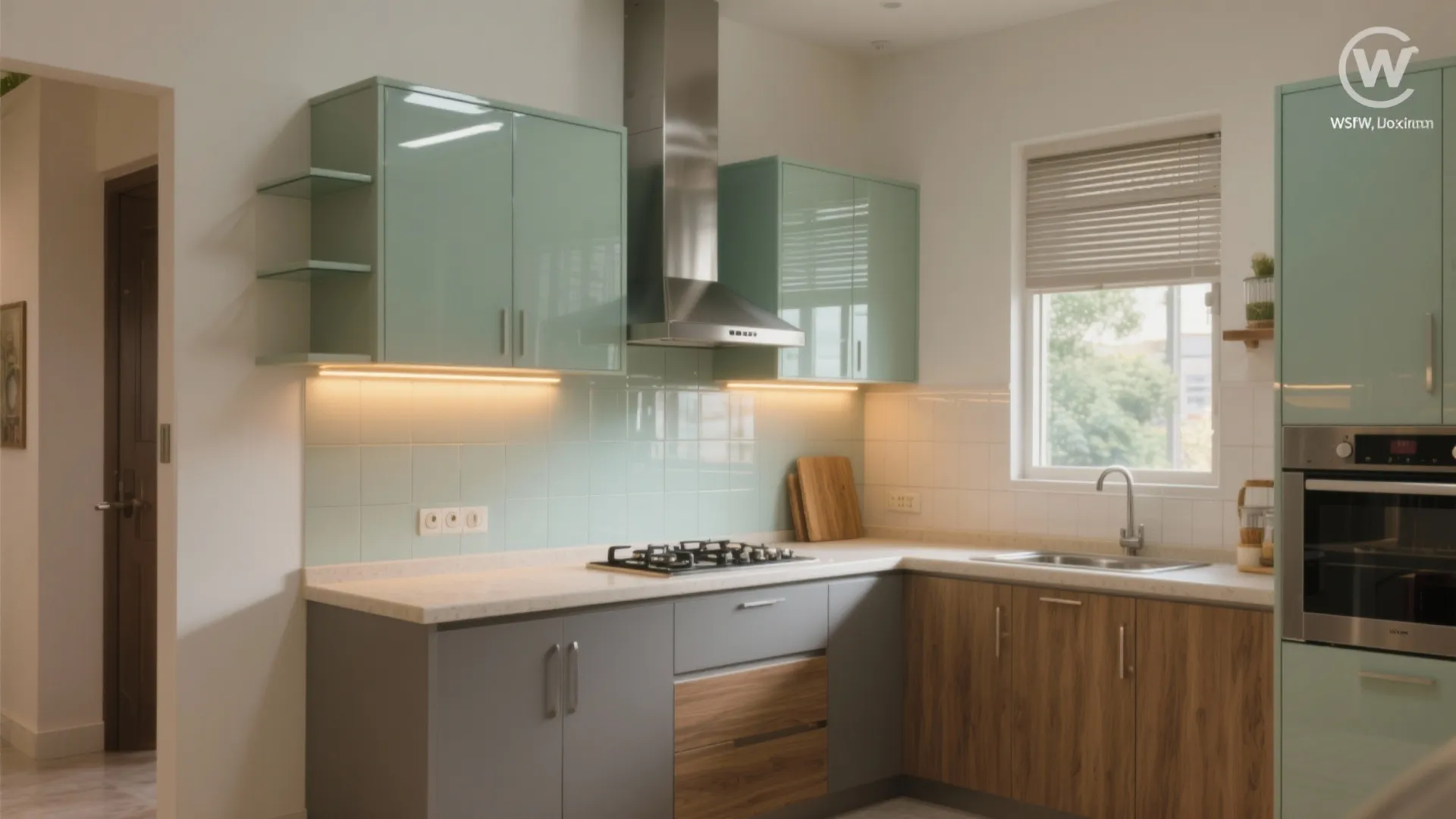 2) Glass backsplash and open sightlines for a brighter kitchen