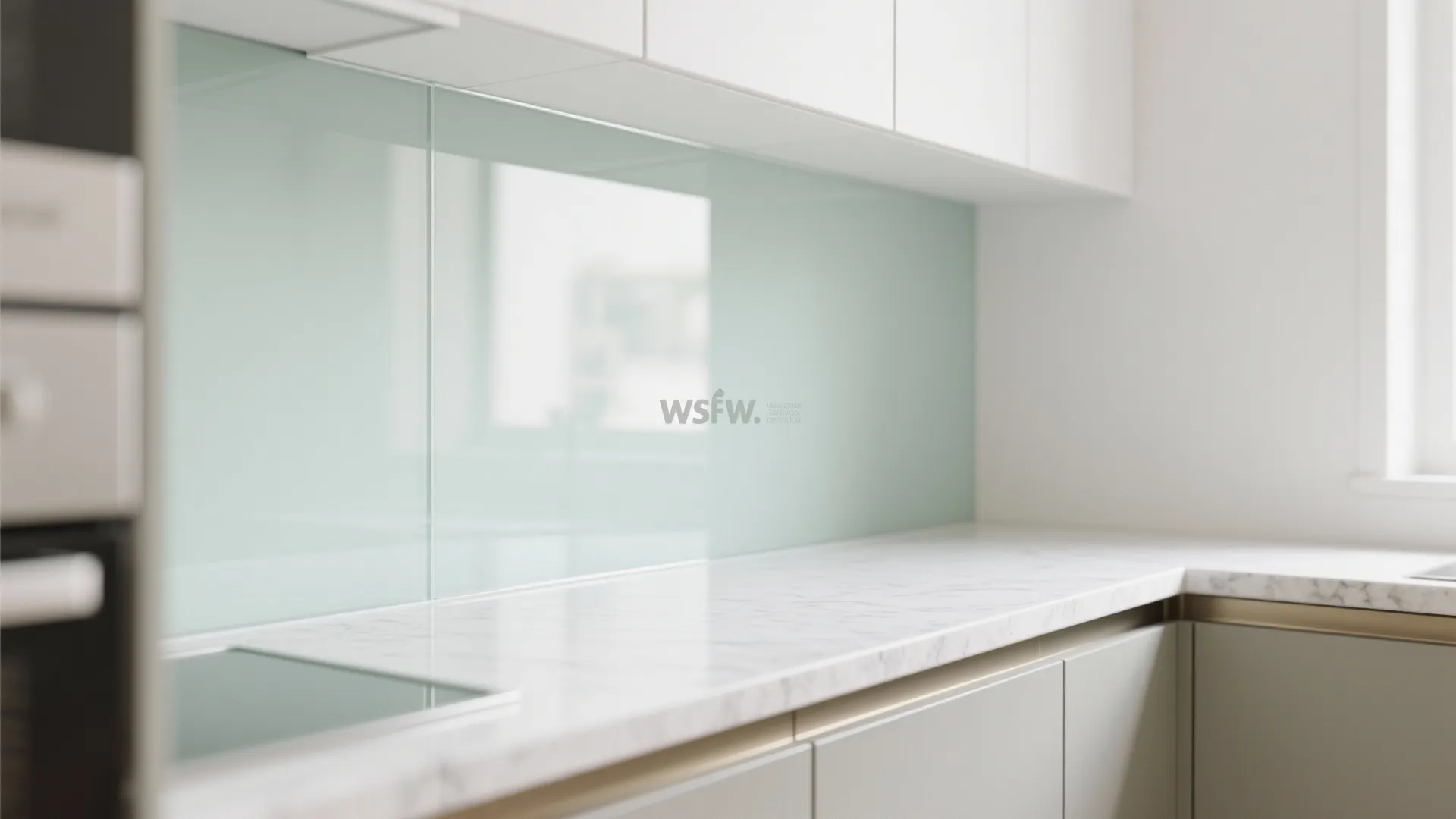 The airy glow of glass backsplashes and reflective finishes