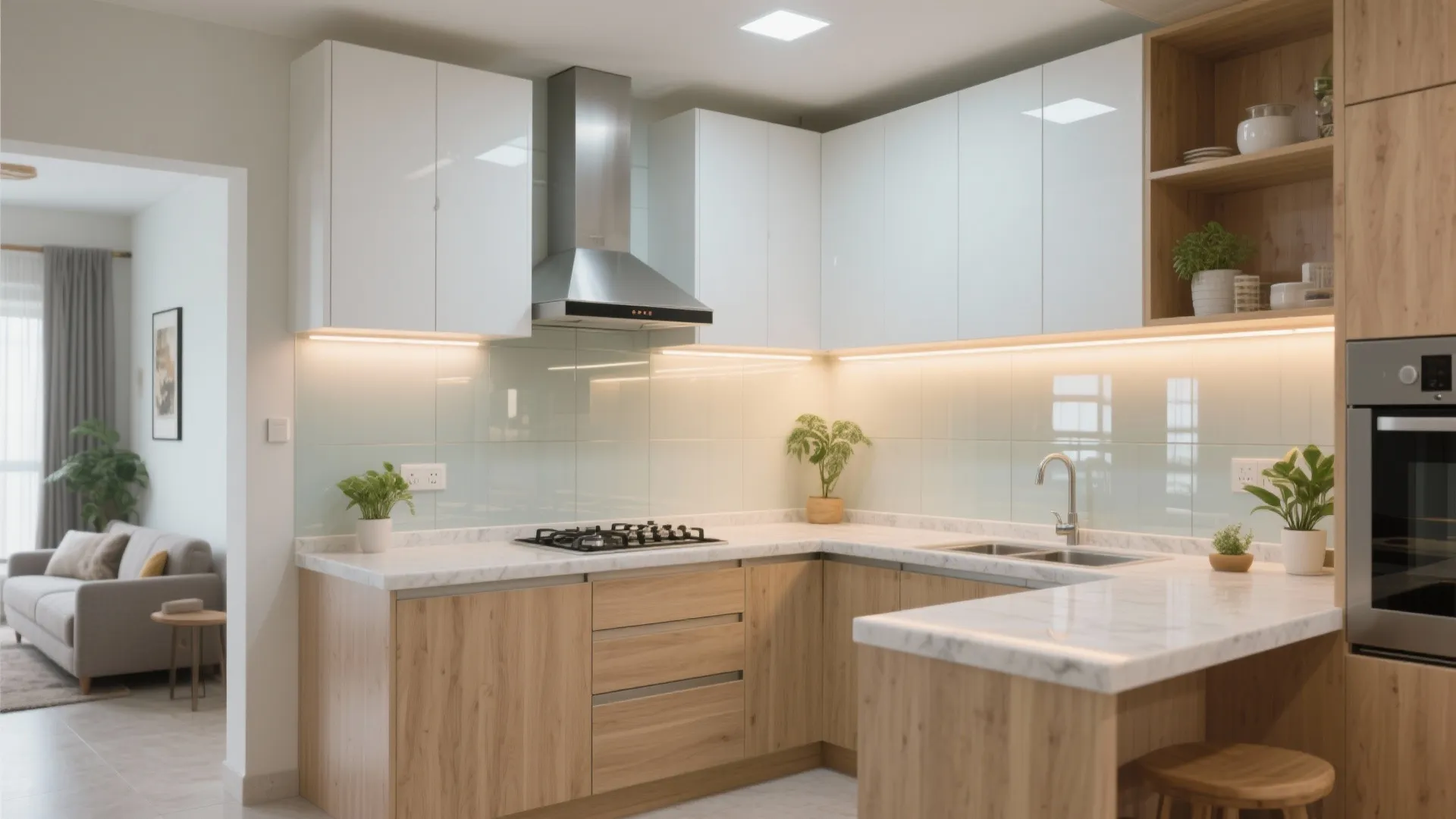 Glass Backsplash for an Airier Open Kitchen