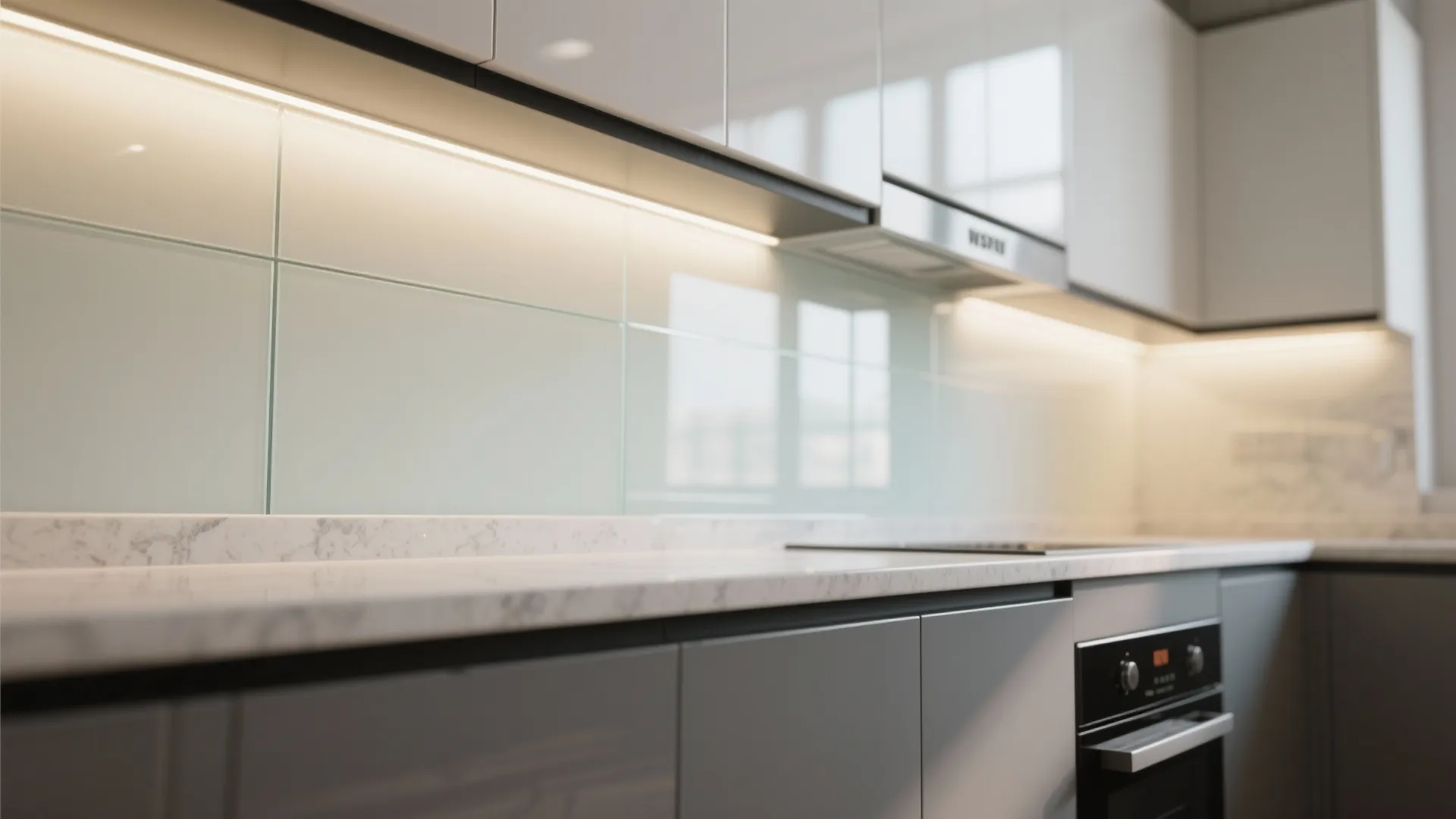 Glass backsplash and reflective finishes for daylight lift