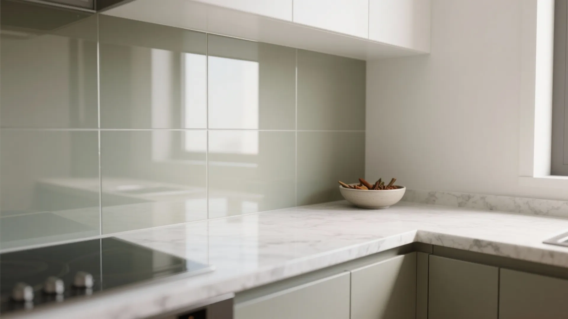 Glass Backsplash and High-LRV Finishes for More Light