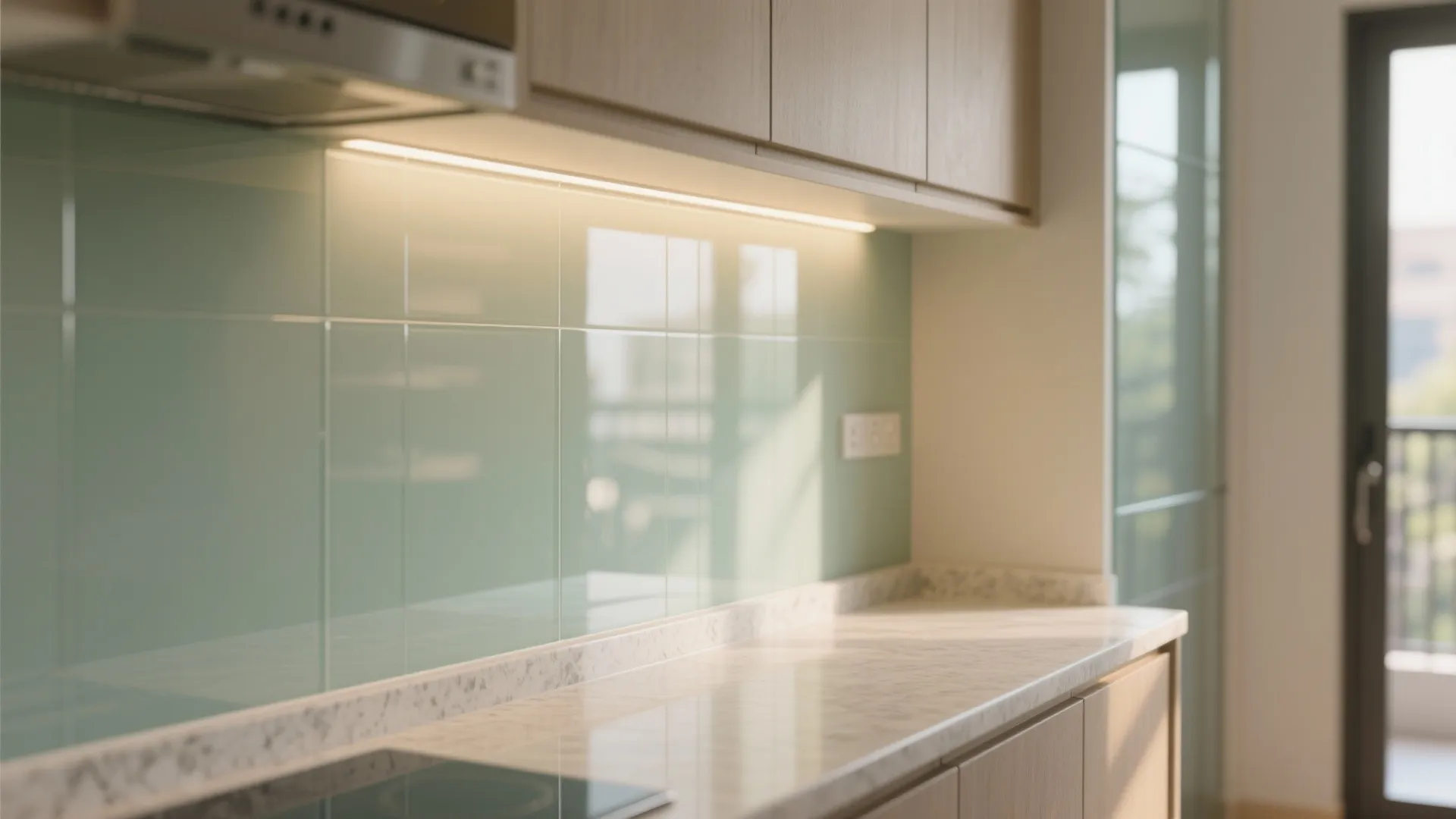 Glass clarity: backsplash and slim partitions to borrow light