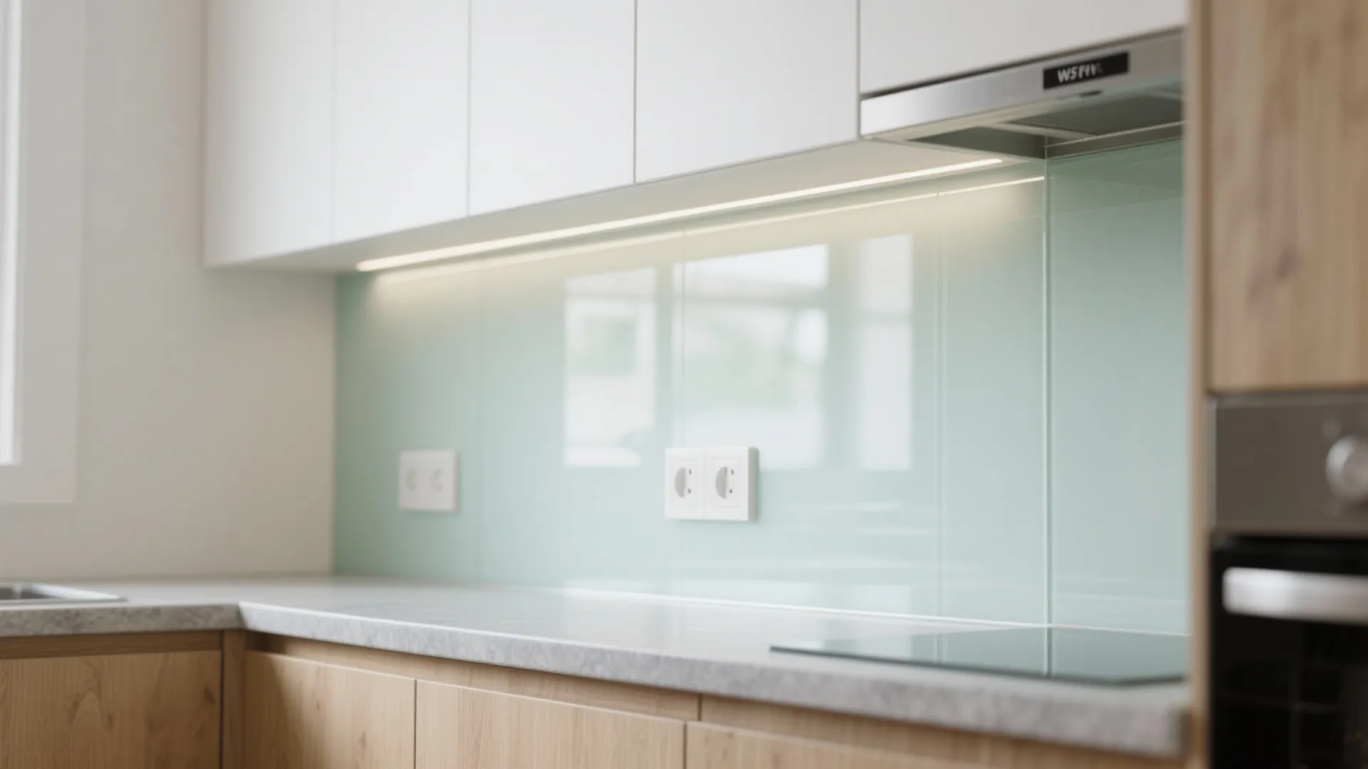 The airy sparkle of a glass backsplash