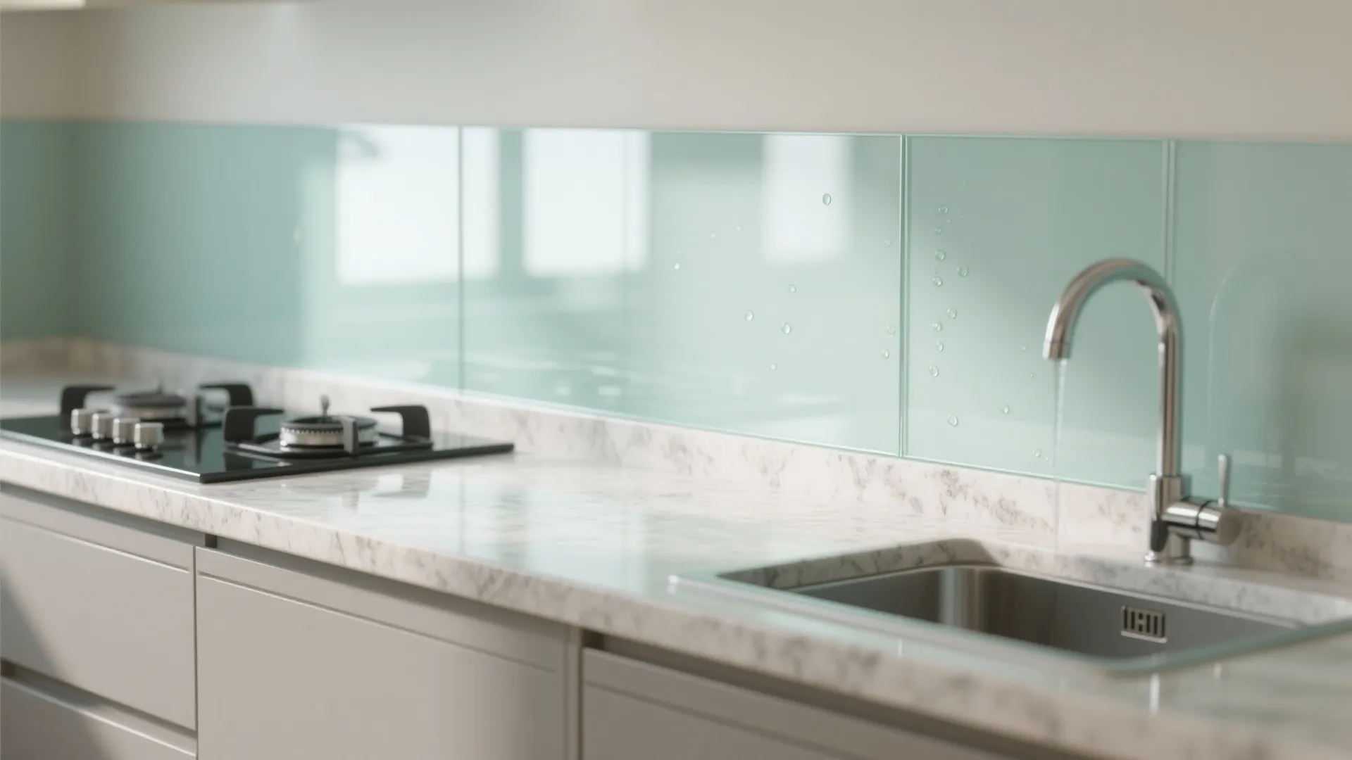 Glass backsplash for airy feel