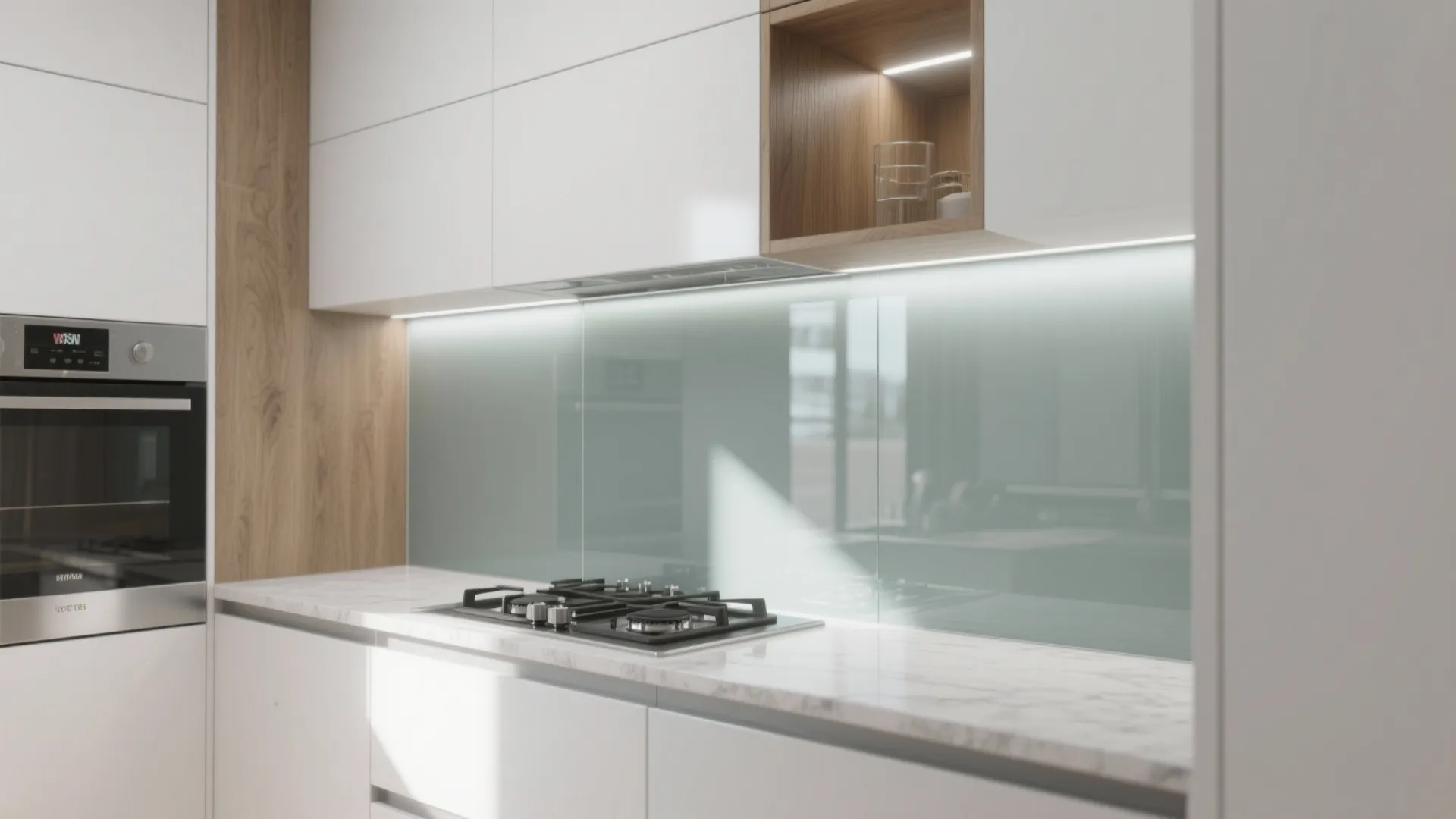 Glass Backsplash for Light, Depth, and Easy Cleaning
