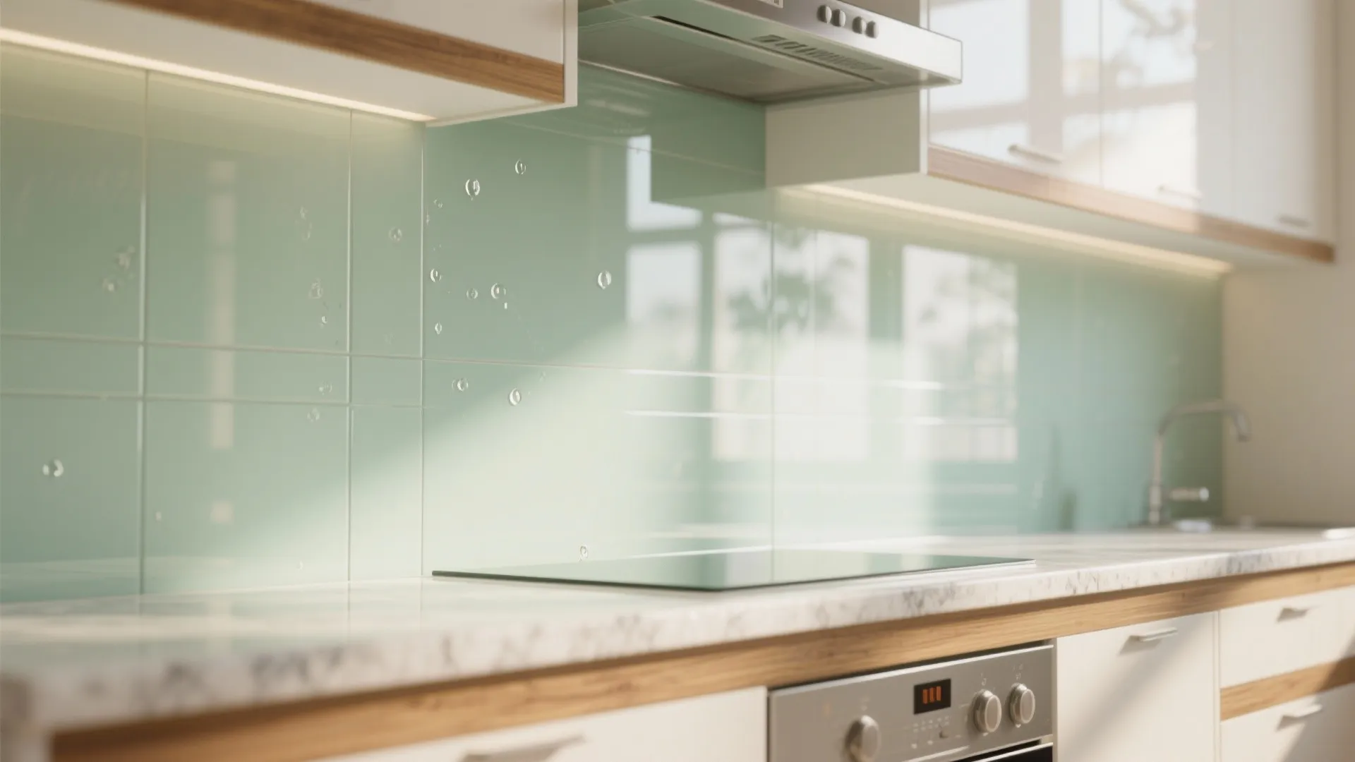 3) Light and depth: glass backsplash, mirrors, and daylight