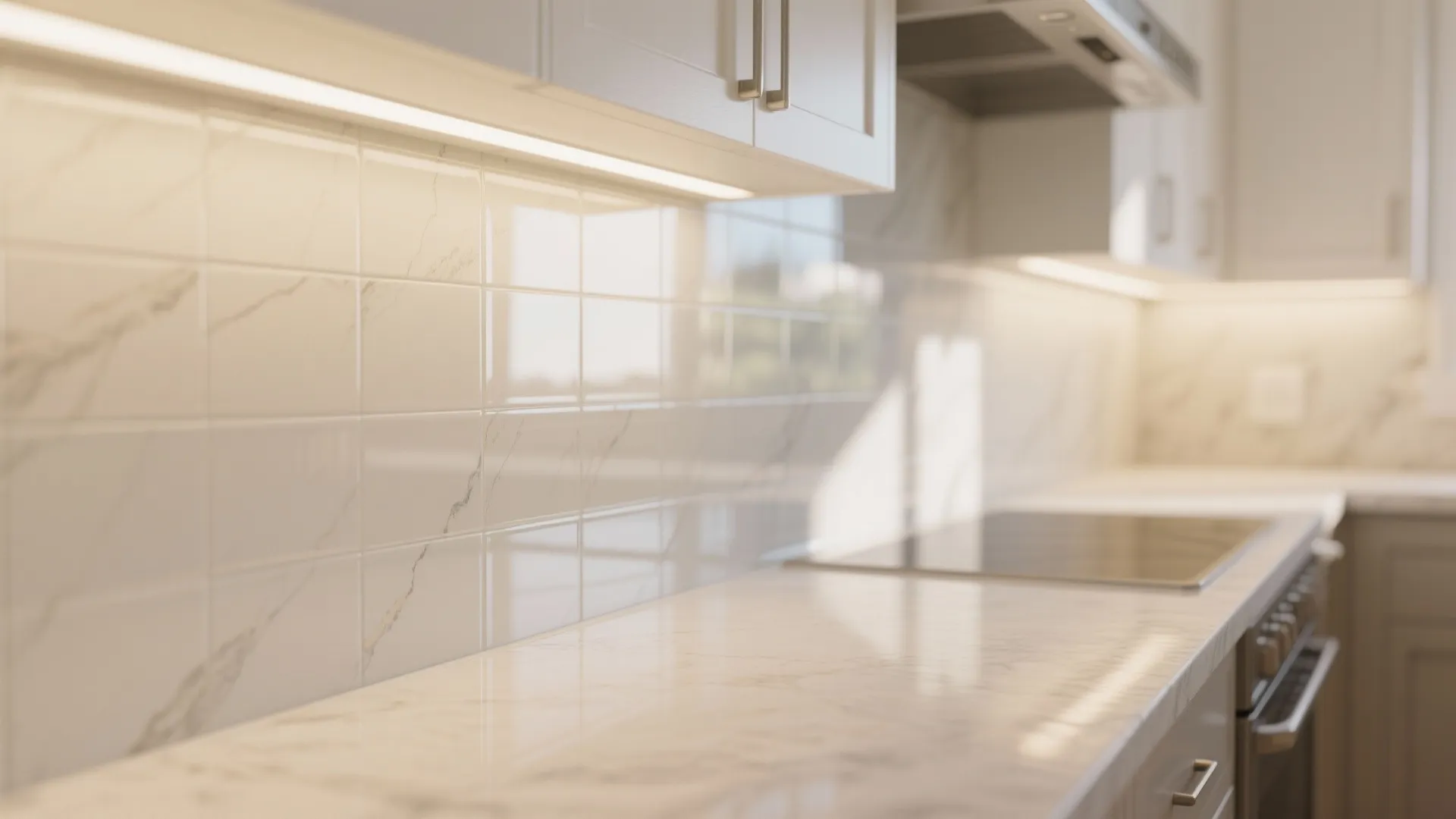 Glass backsplash and a brighter, airier palette