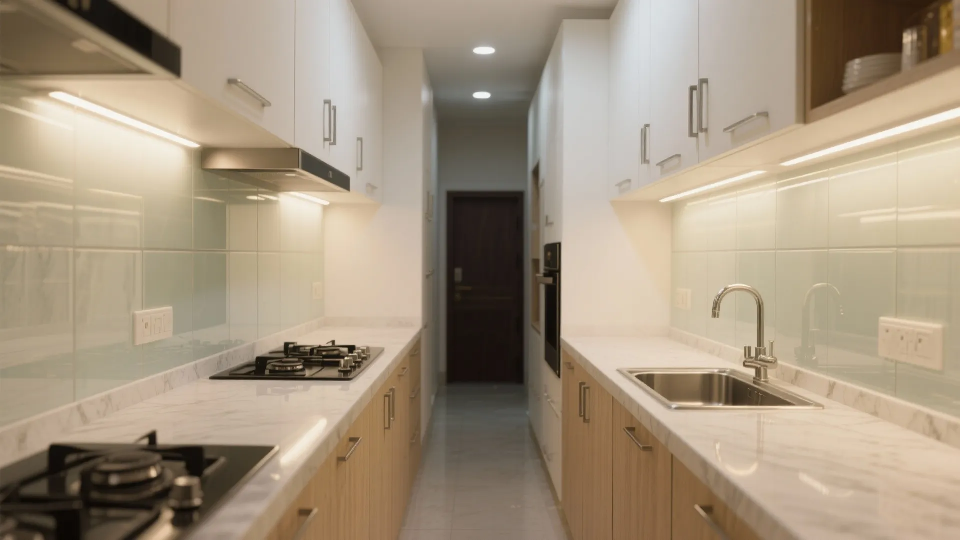 Reflective Finishes and a Glass Backsplash for More Light