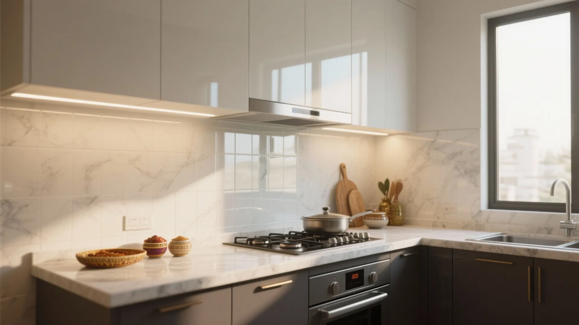 Glass backsplash for airy, brighter kitchens