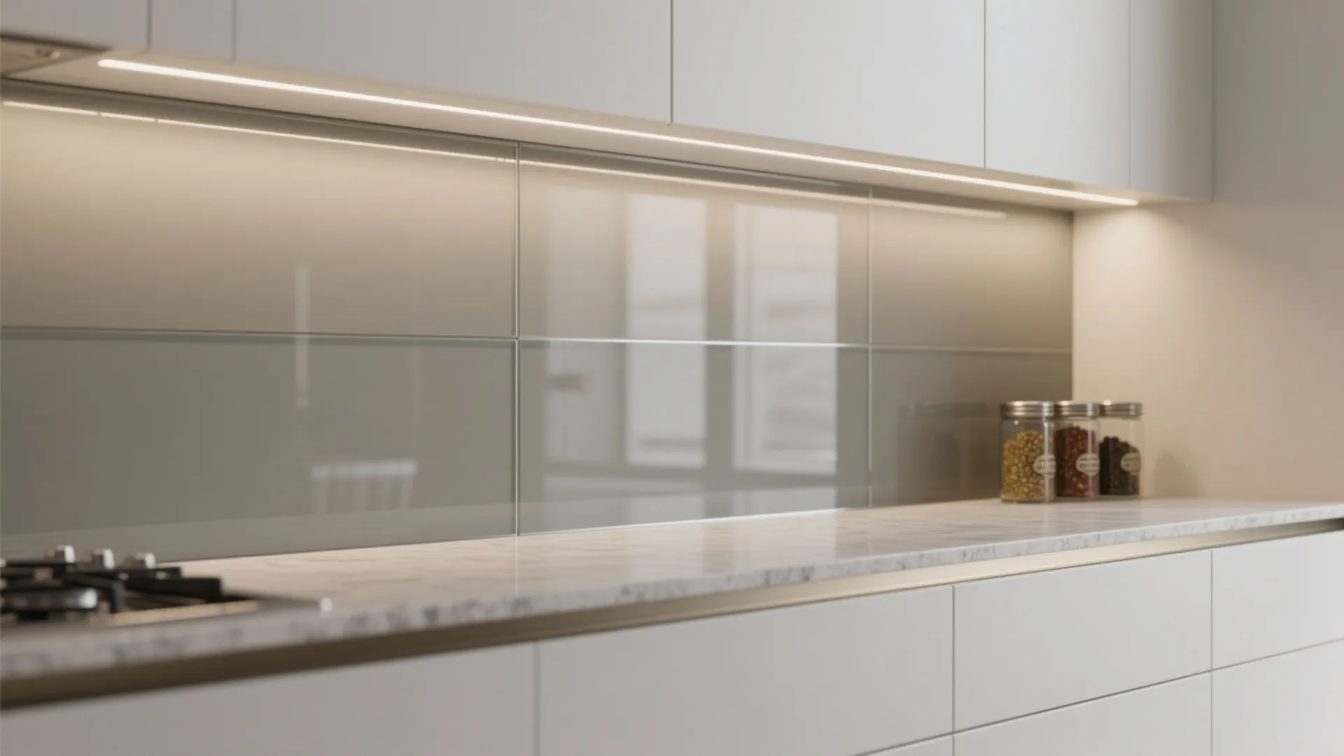 Glass backsplashes and reflective finishes to open up space