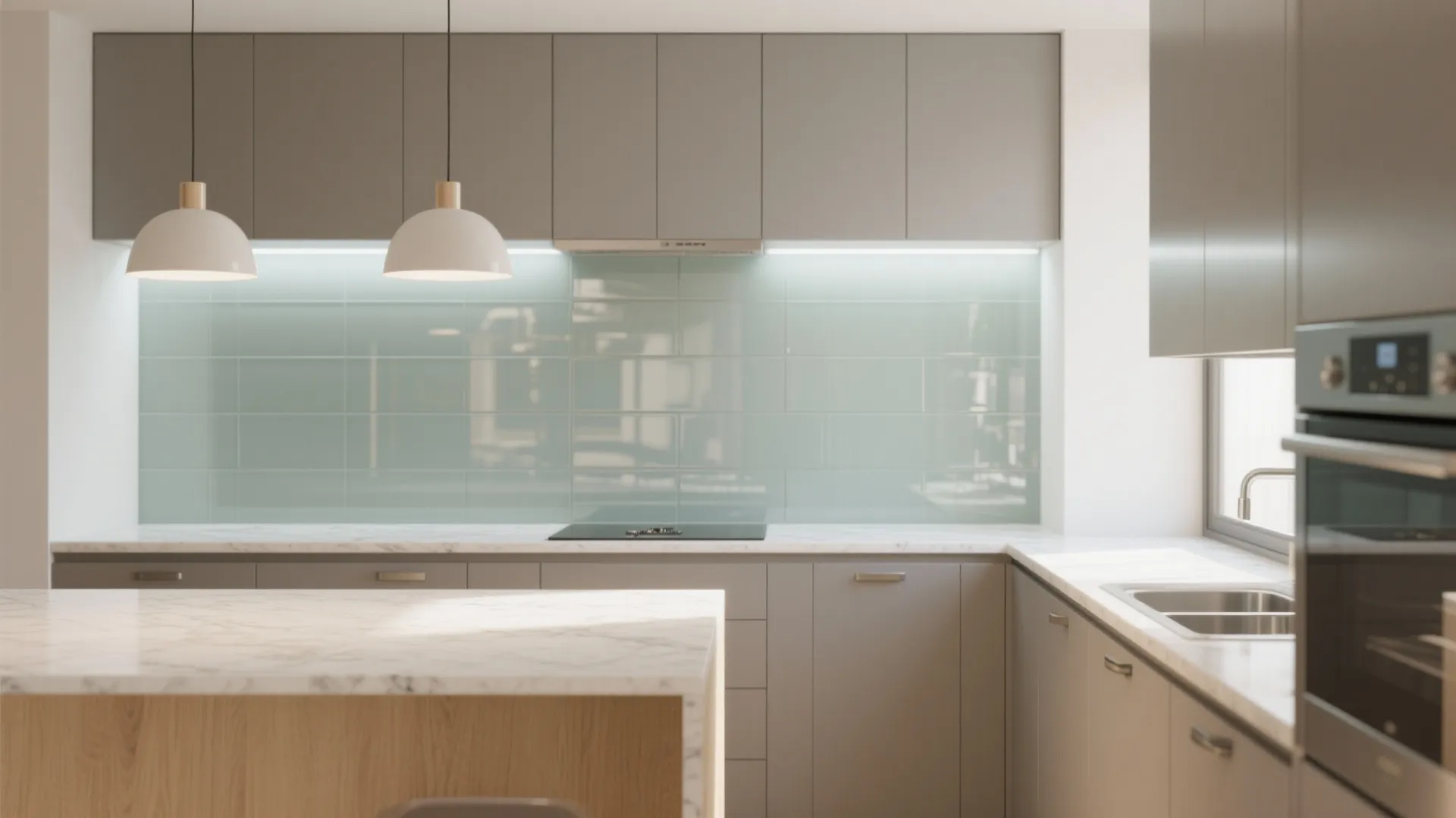 A glass backsplash and reflective finishes to boost openness