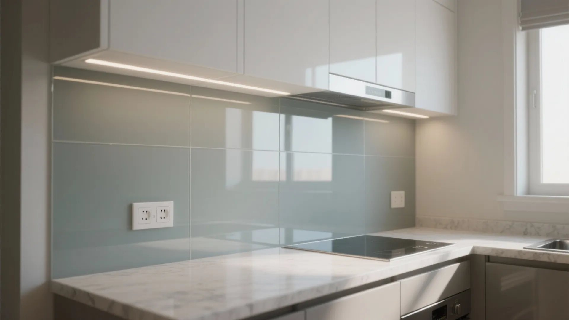 The airy glow of a glass backsplash