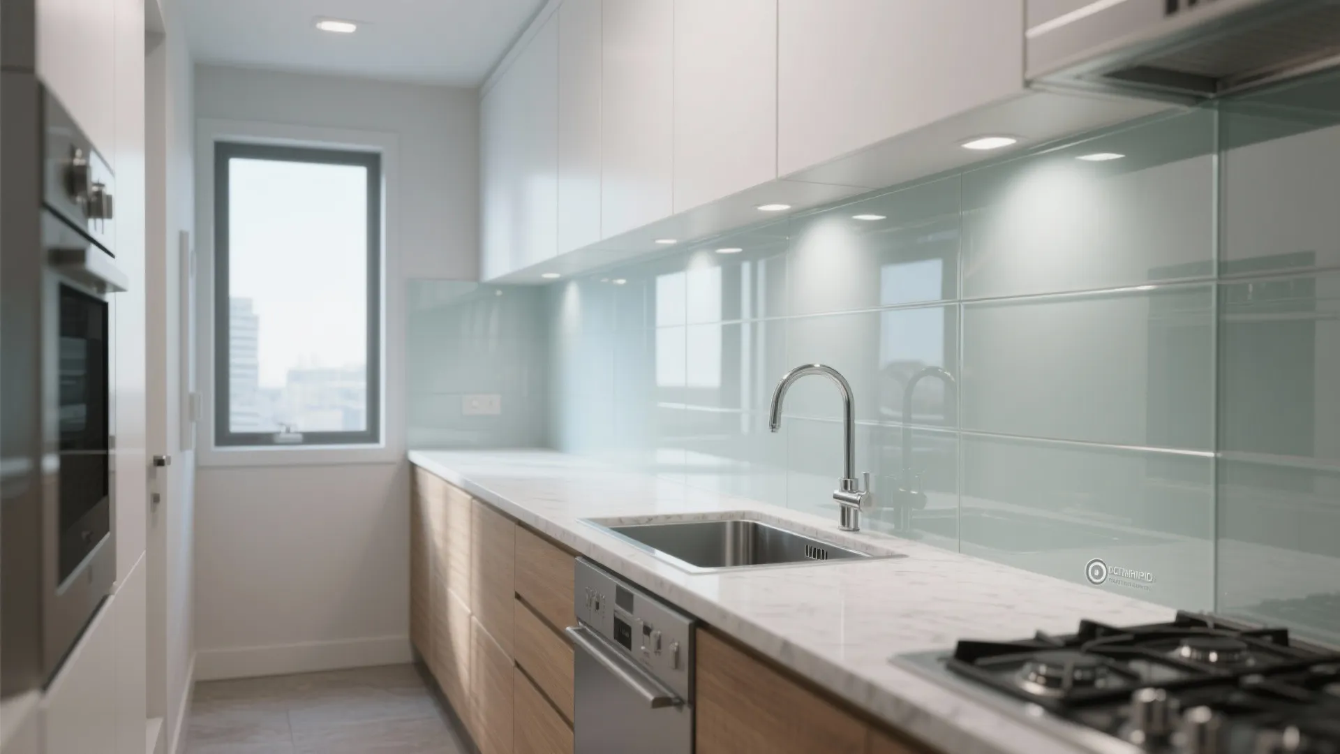 A Glass Backsplash for Airy Depth
