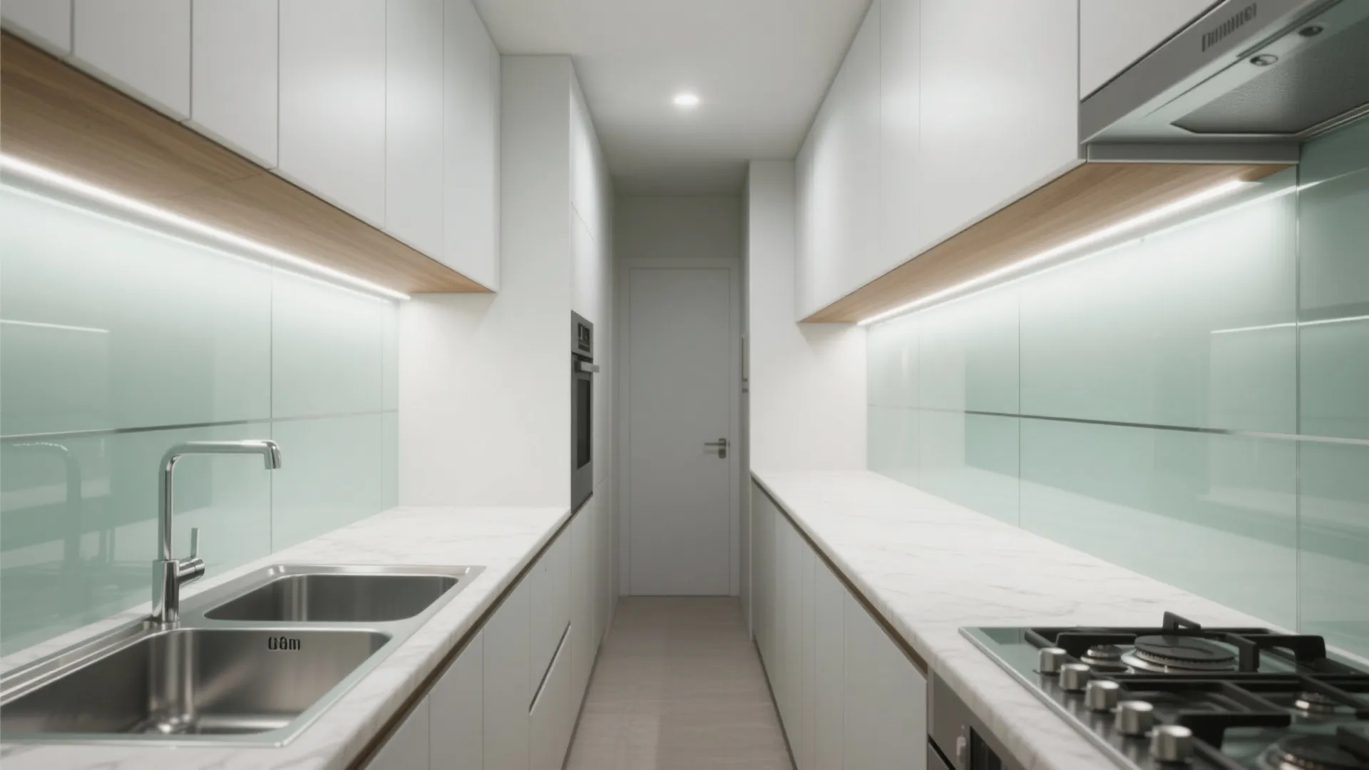 Glass Backsplash and Glossy Accents to Brighten