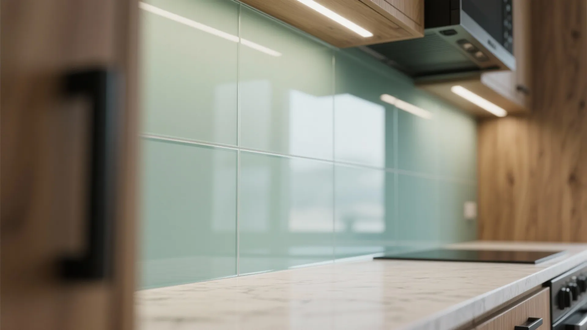 2) Glass backsplash for a brighter, easier-to-clean cook zone