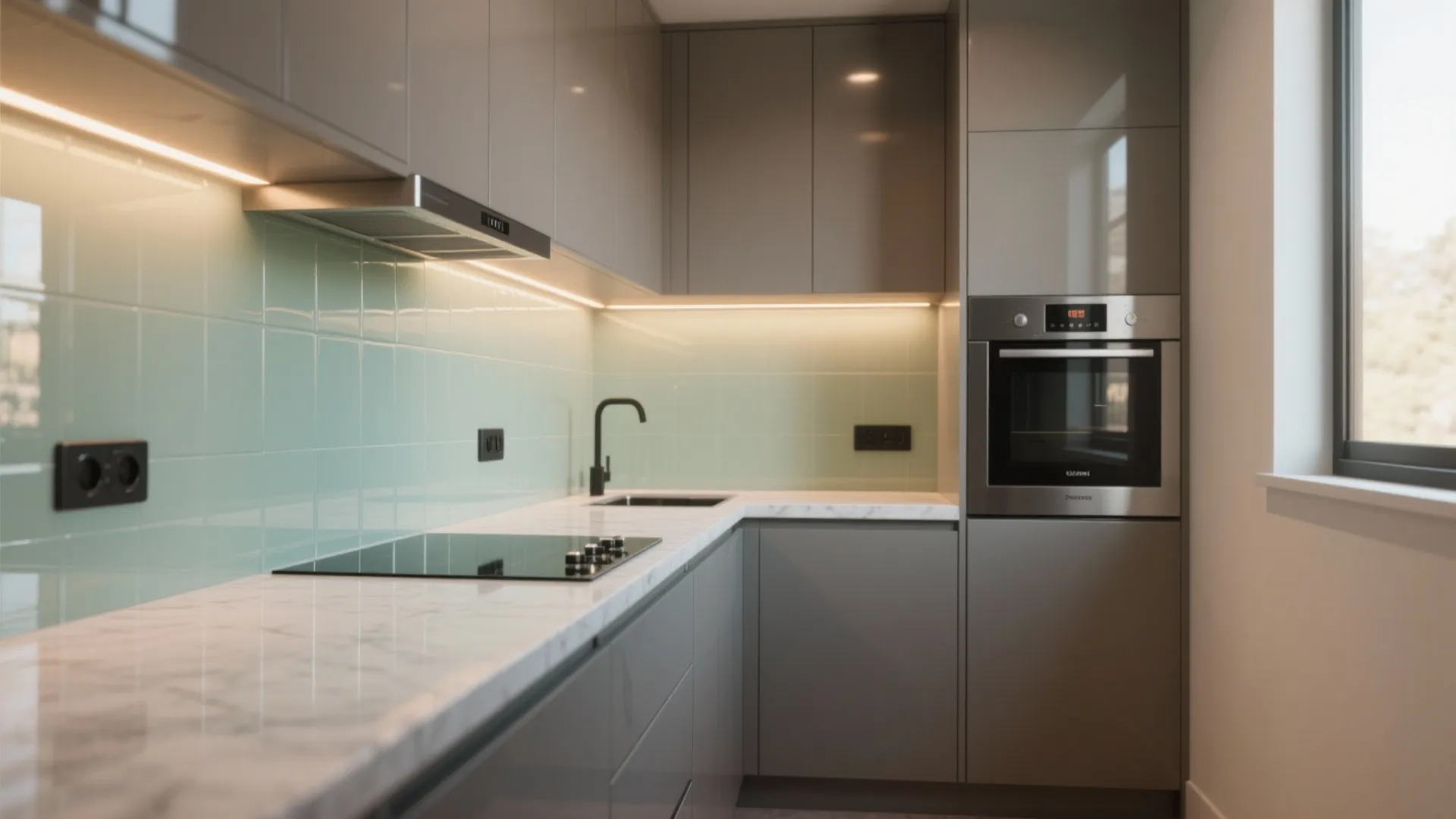 Glass Backsplash and Light-Bouncing Surfaces in the Kitchen