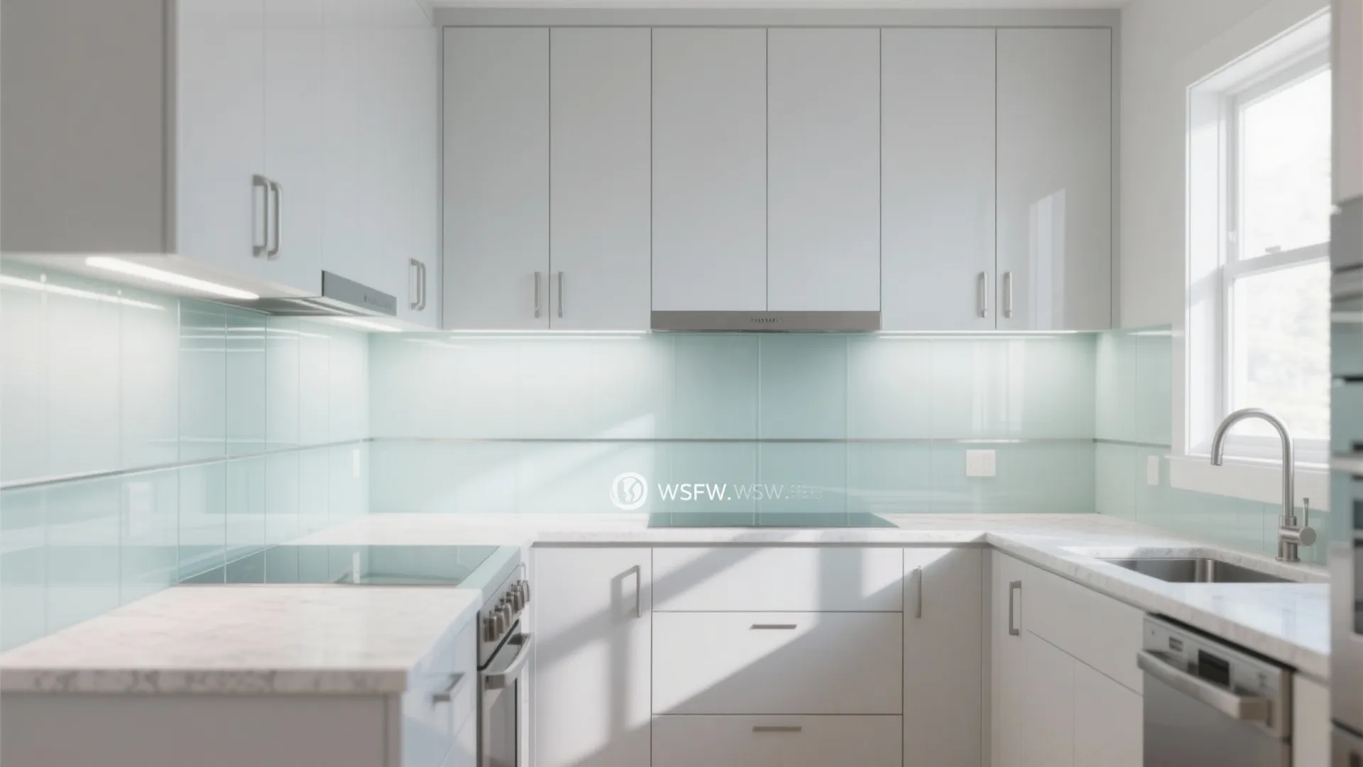 Glass Backsplash and Reflective Surfaces for Airiness