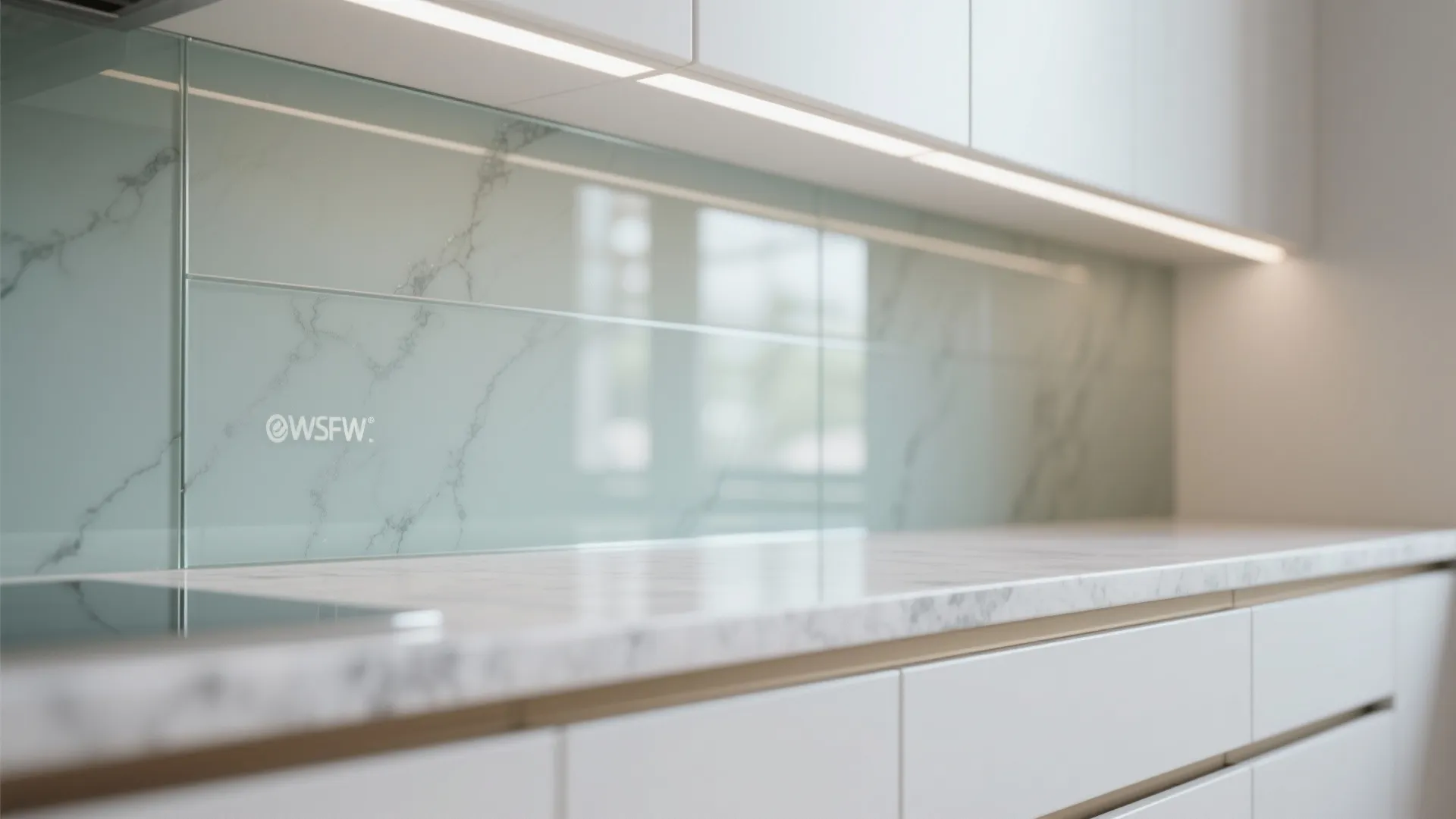 Glass backsplash for extra light and easy cleaning