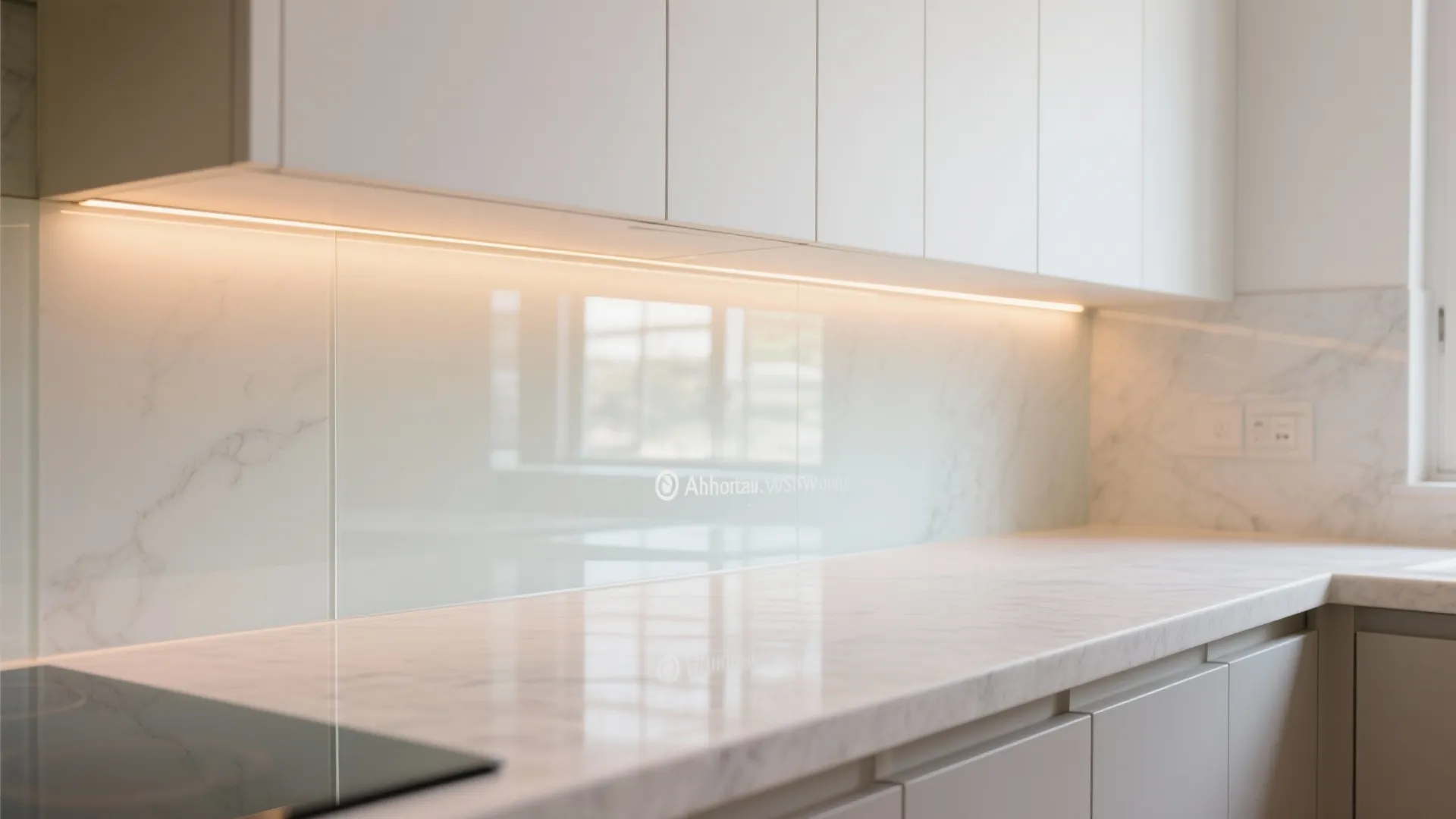 Glass backsplash’s airy brightness