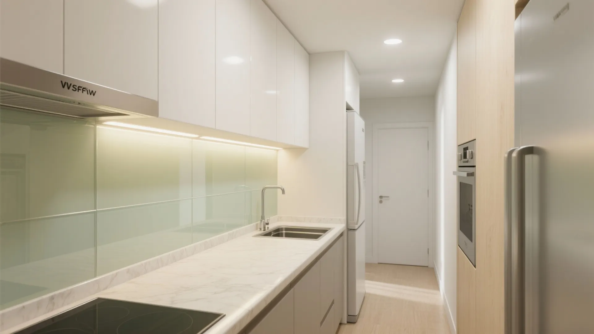 Clear, Bright Kitchens: Glass Backsplash + Reflective Accents