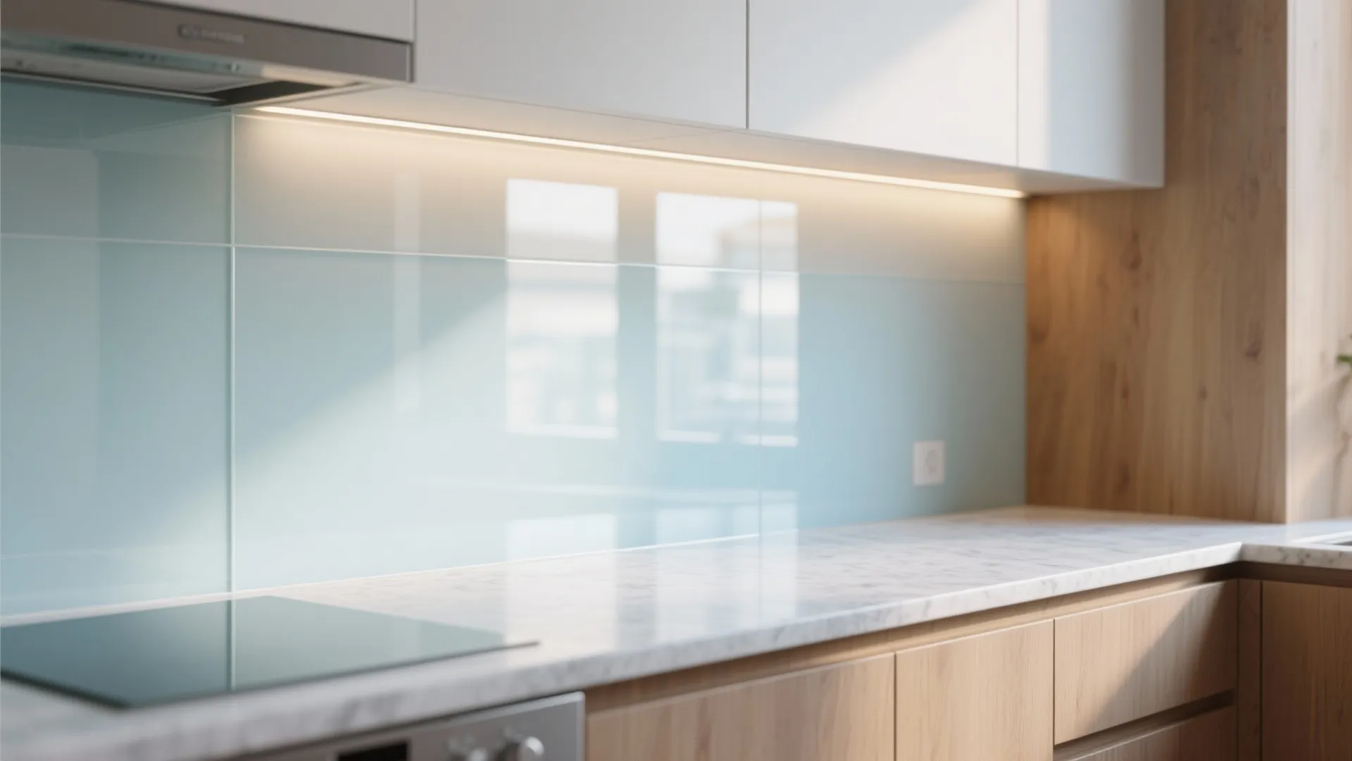 The airy magic of a glass backsplash