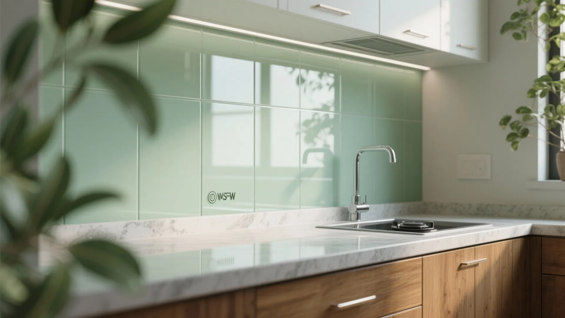 A glass backsplash for airy, reflective kitchens